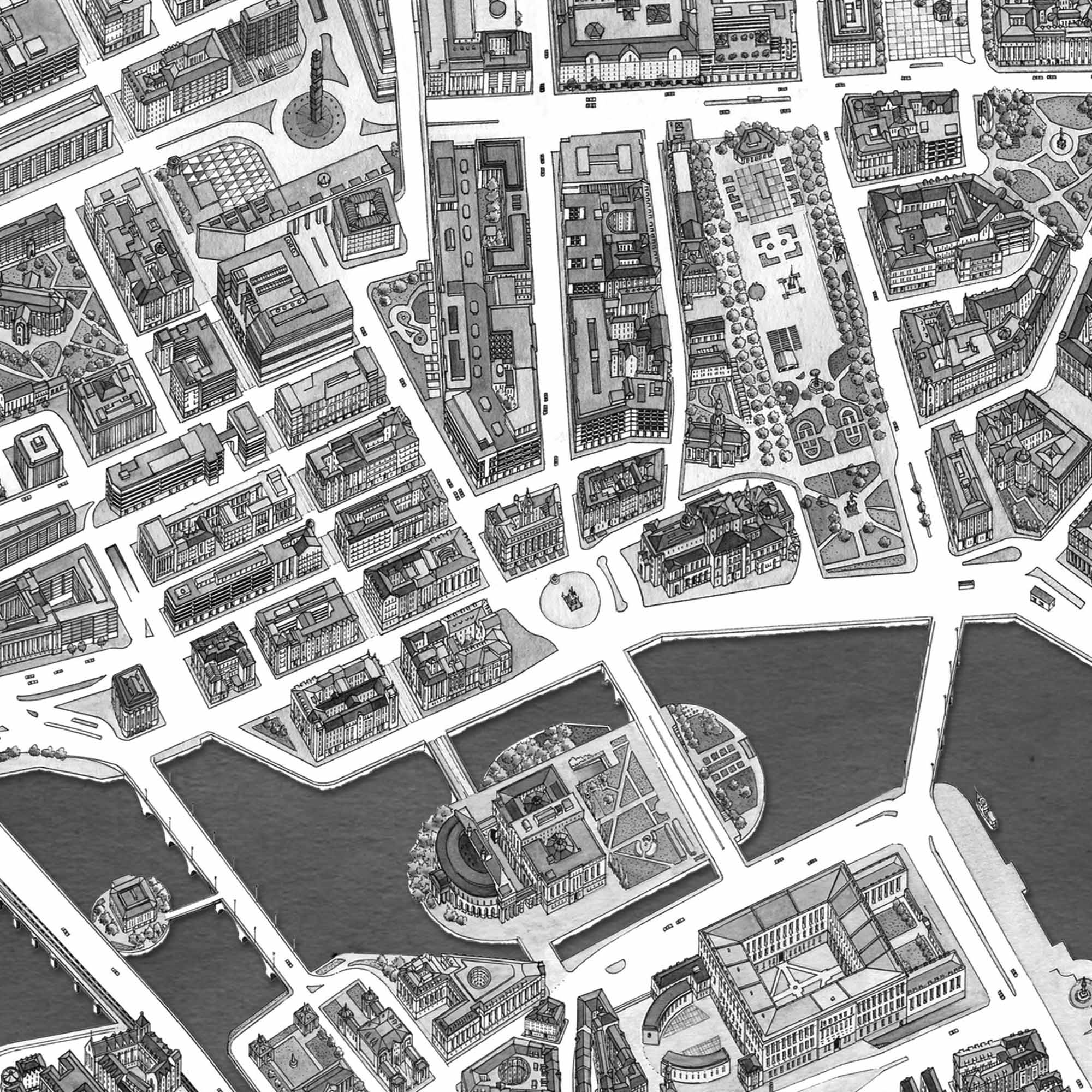 Stockholm, Sweden - Black & White Canvas Print - Framed