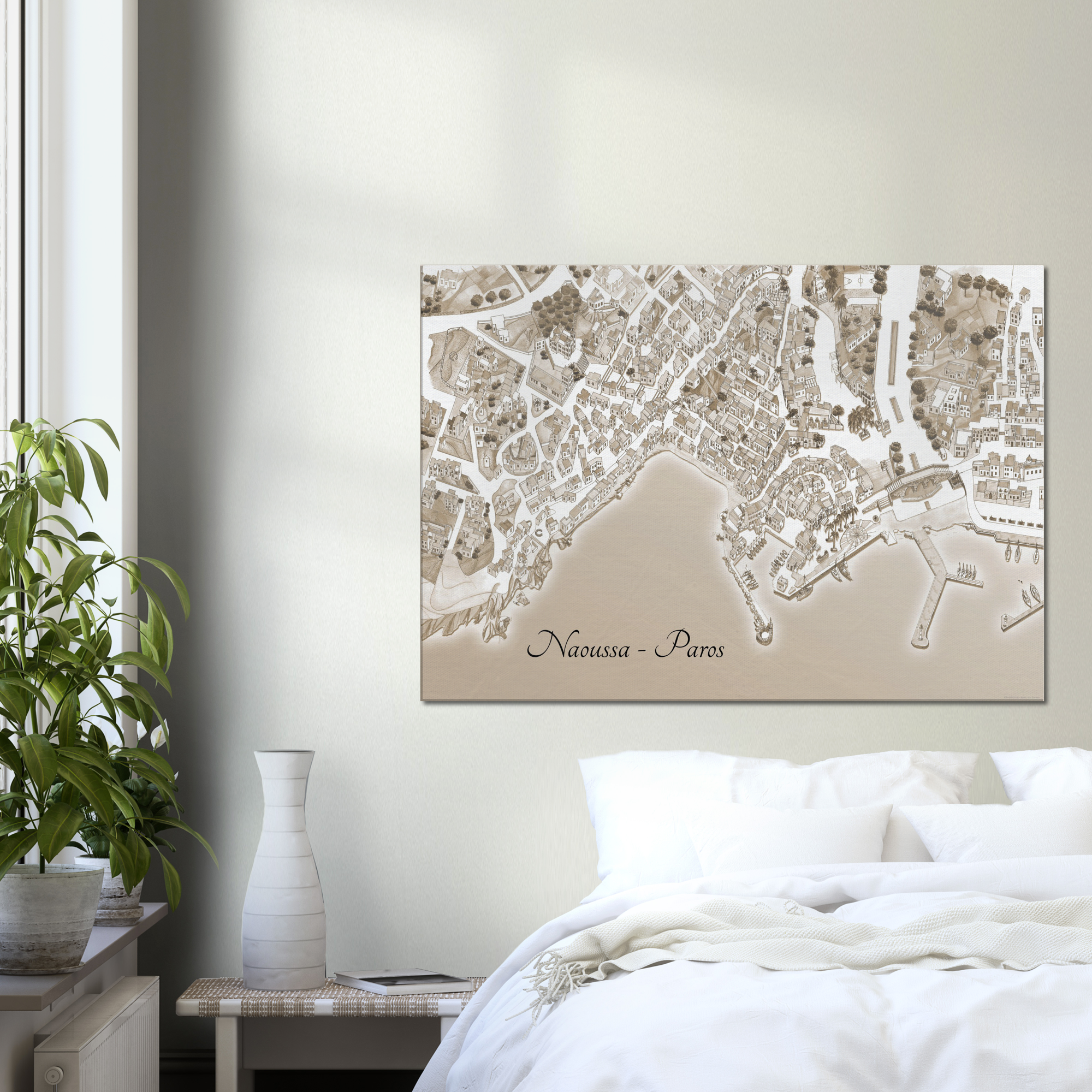 Naoussa, Paros, Greece – Sepia Canvas Print – Framed