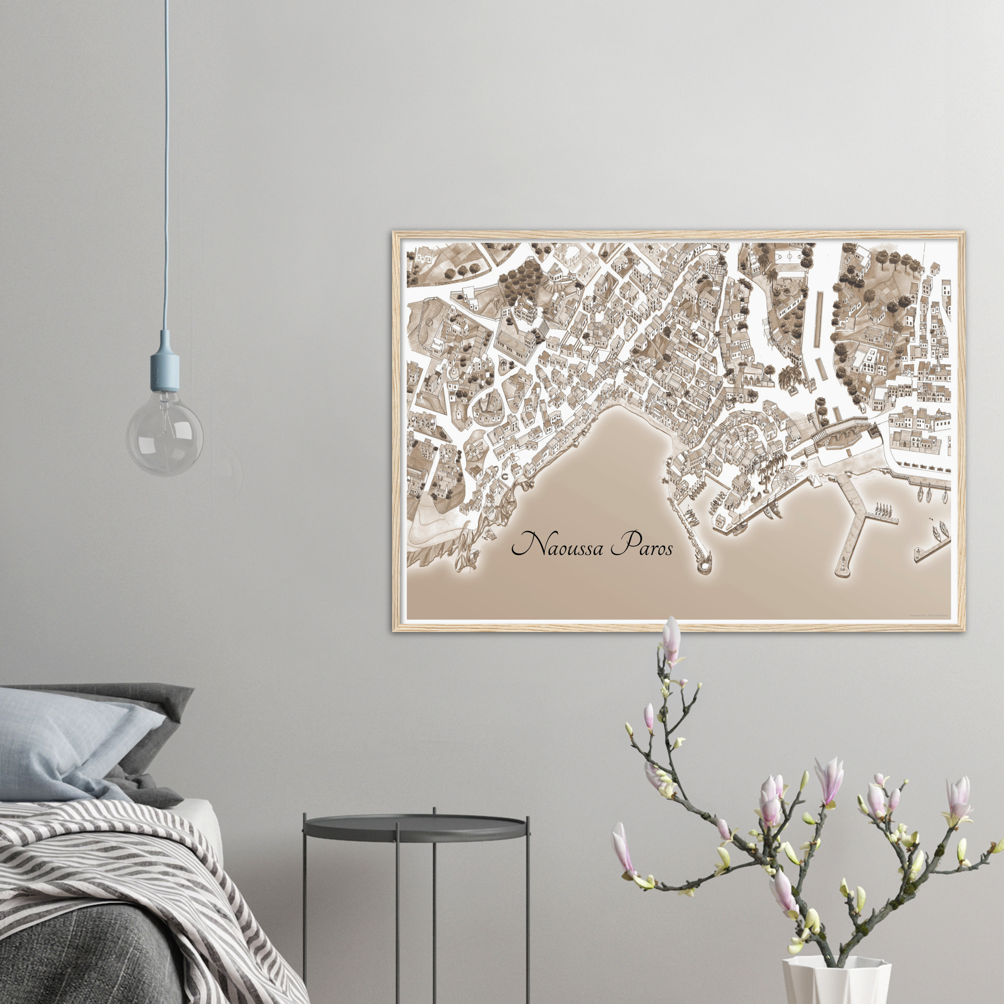 Naoussa, Paros, Greece  – Sepia Print – Wooden Framed Poster