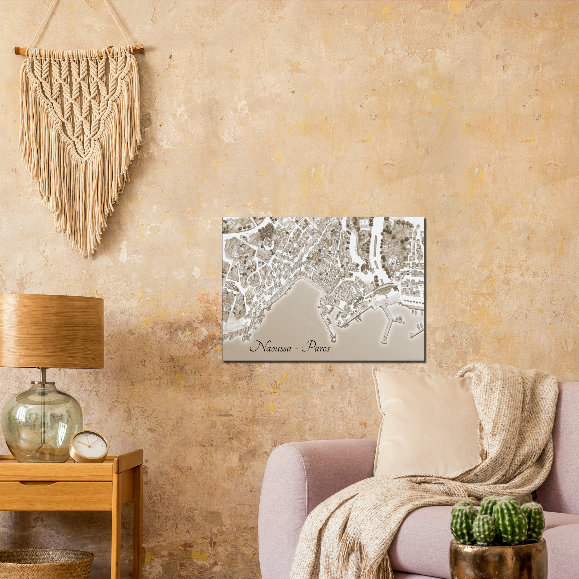 Naoussa, Paros, Greece – Sepia Canvas Print – Framed