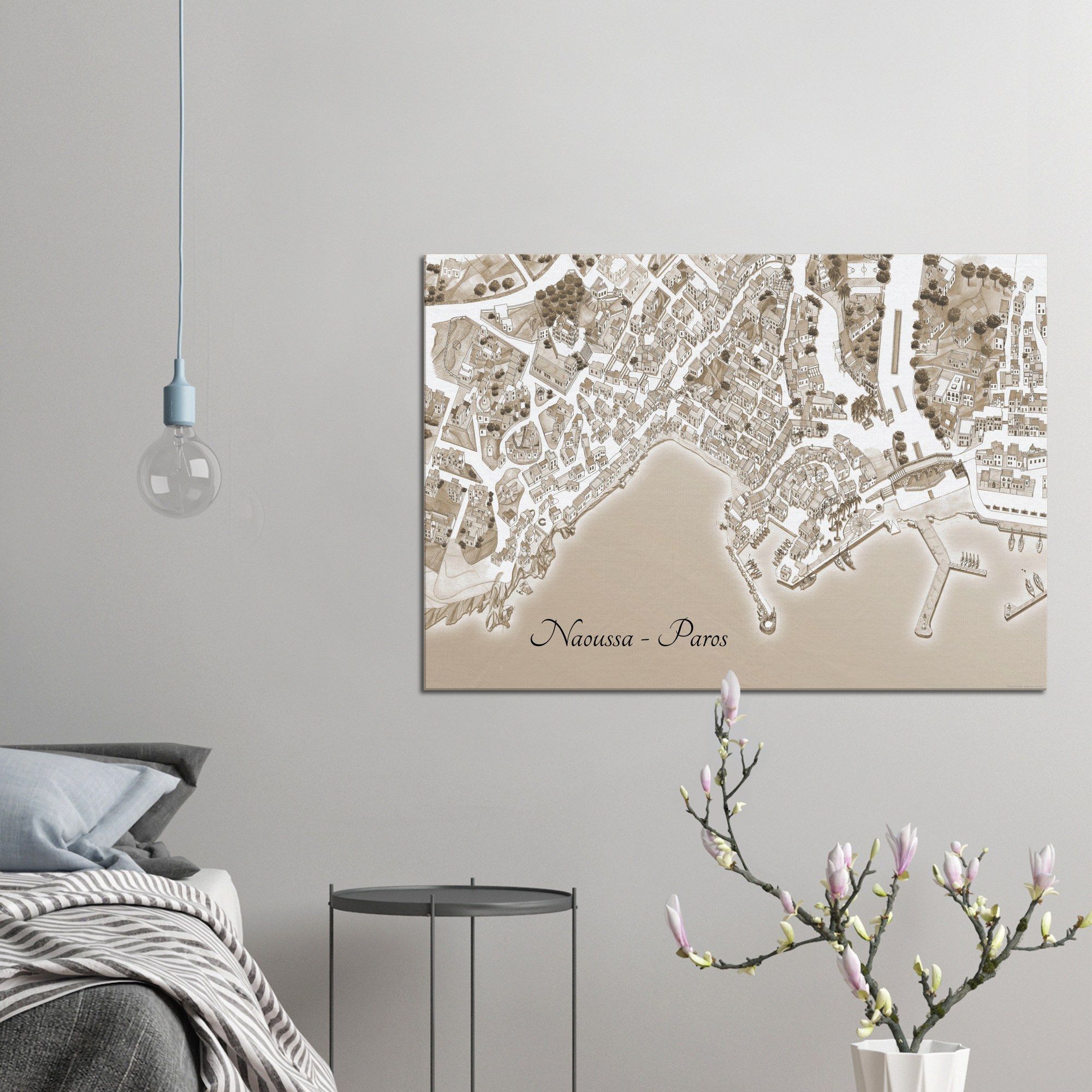 Naoussa, Paros, Greece – Sepia Canvas Print – Framed