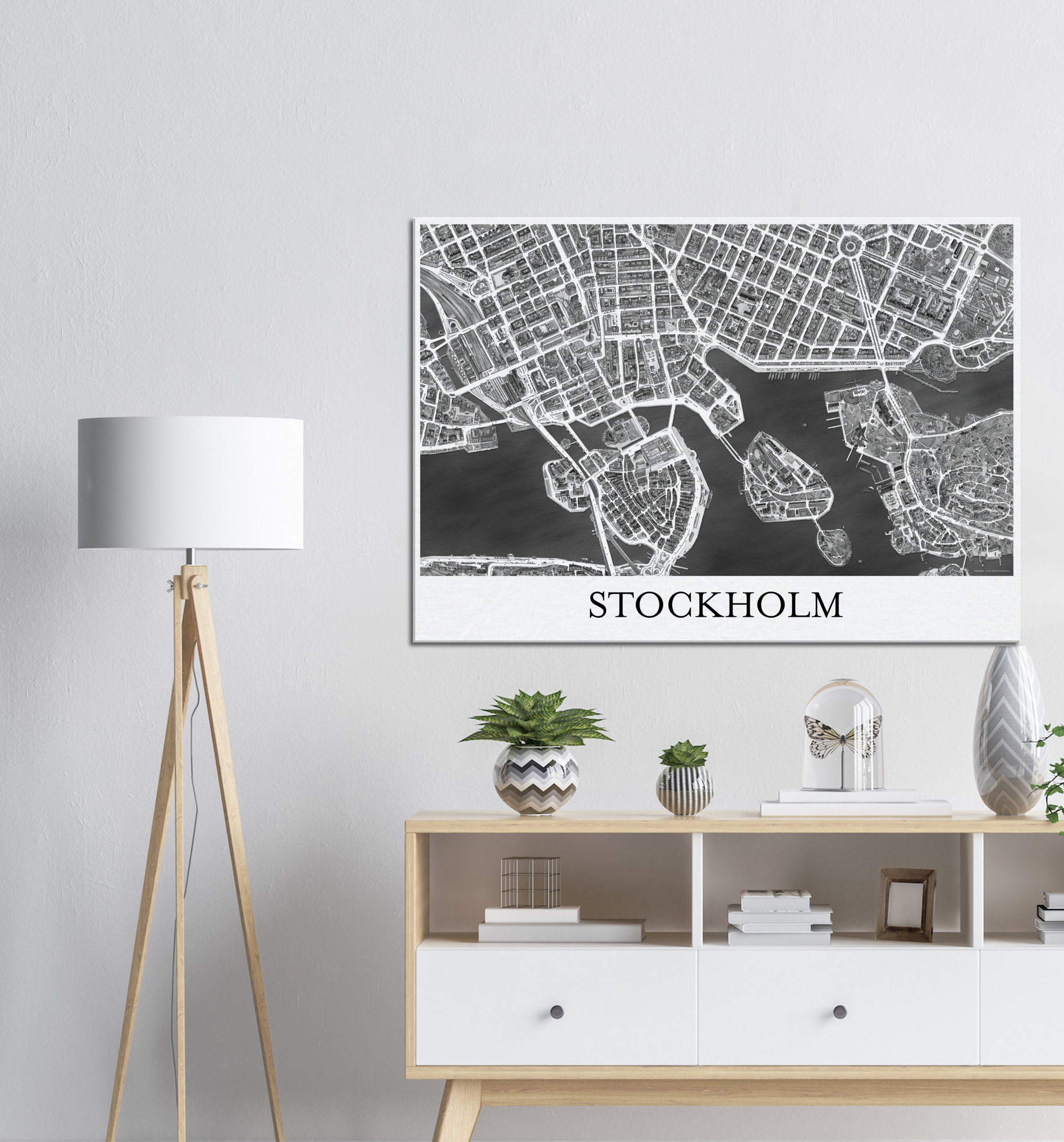Stockholm, Sweden - Black & White Canvas Print - Framed