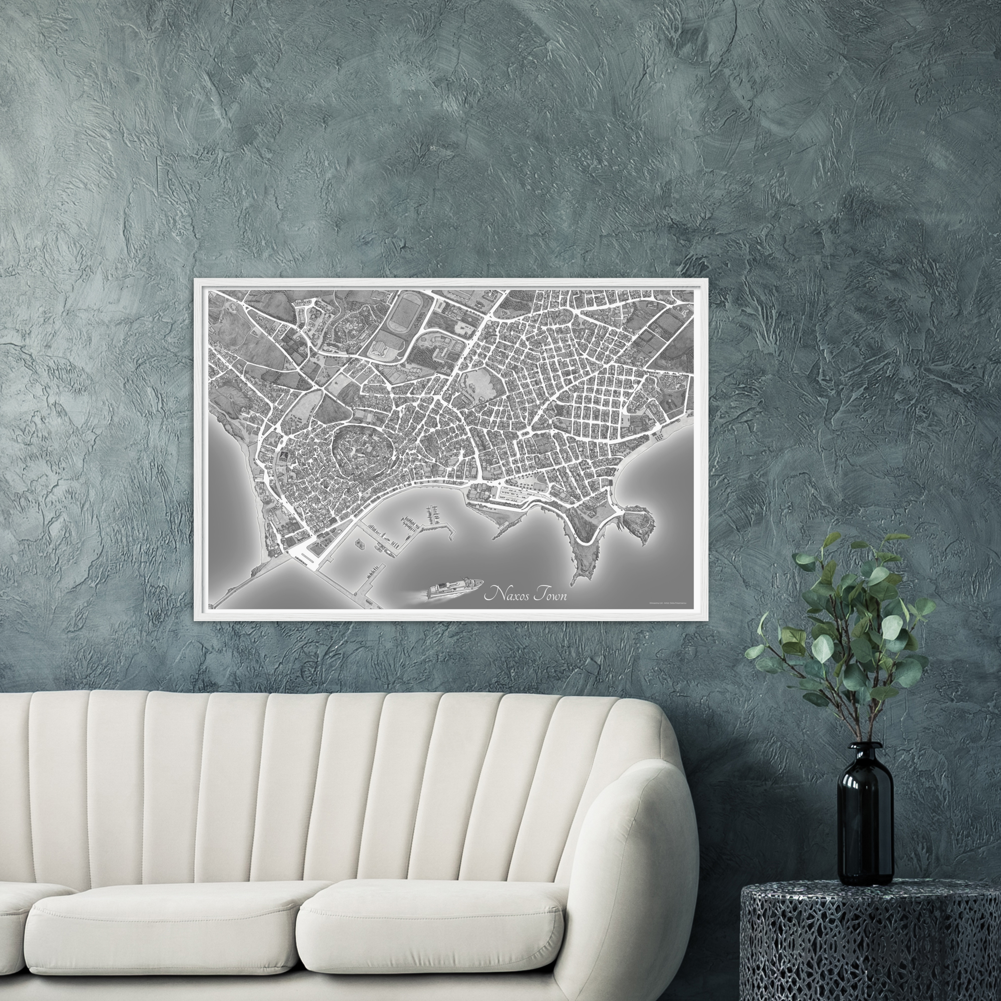 Naxos Town, Greece – Black & White Print – Wooden Framed Poster
