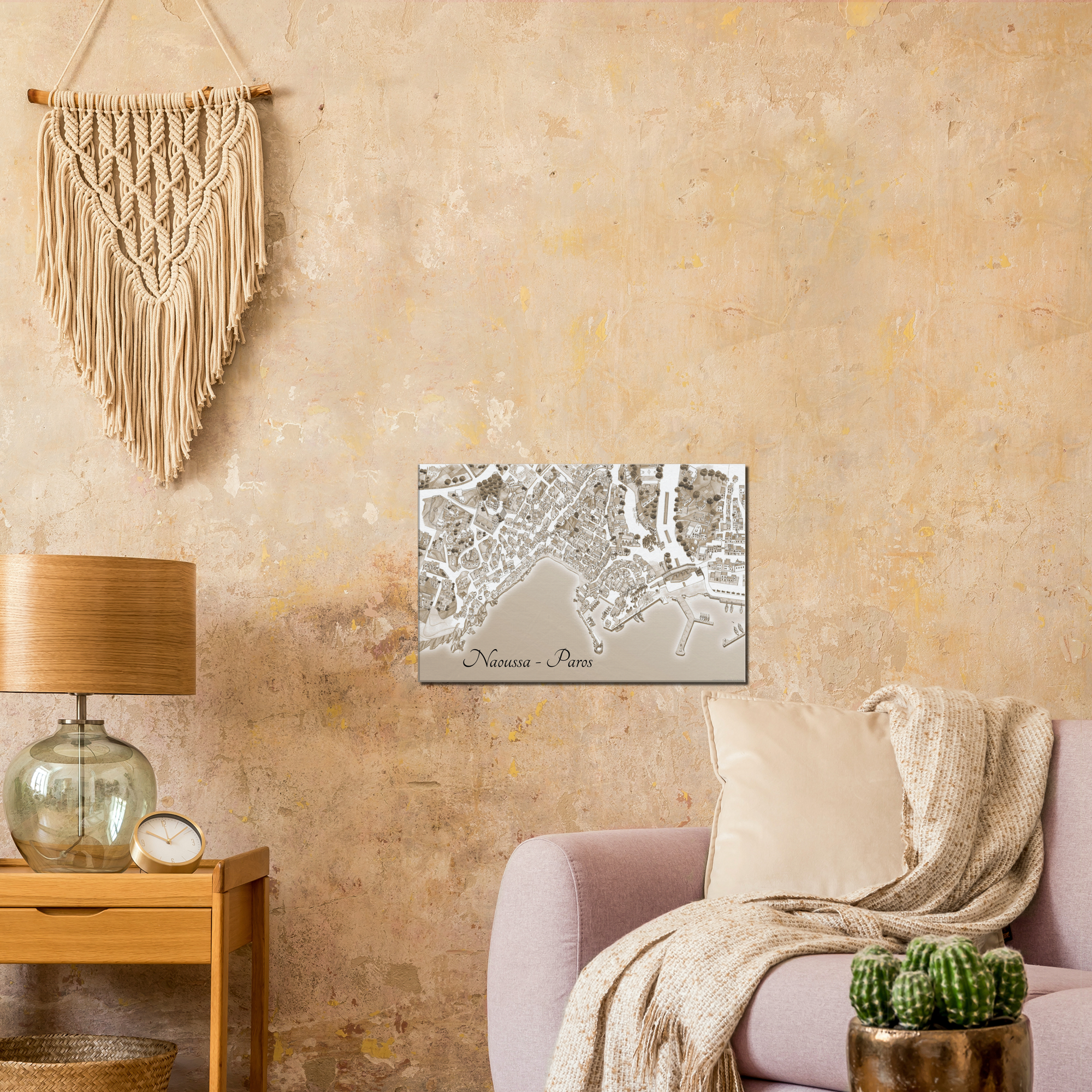 Naoussa, Paros, Greece – Sepia Canvas Print – Framed