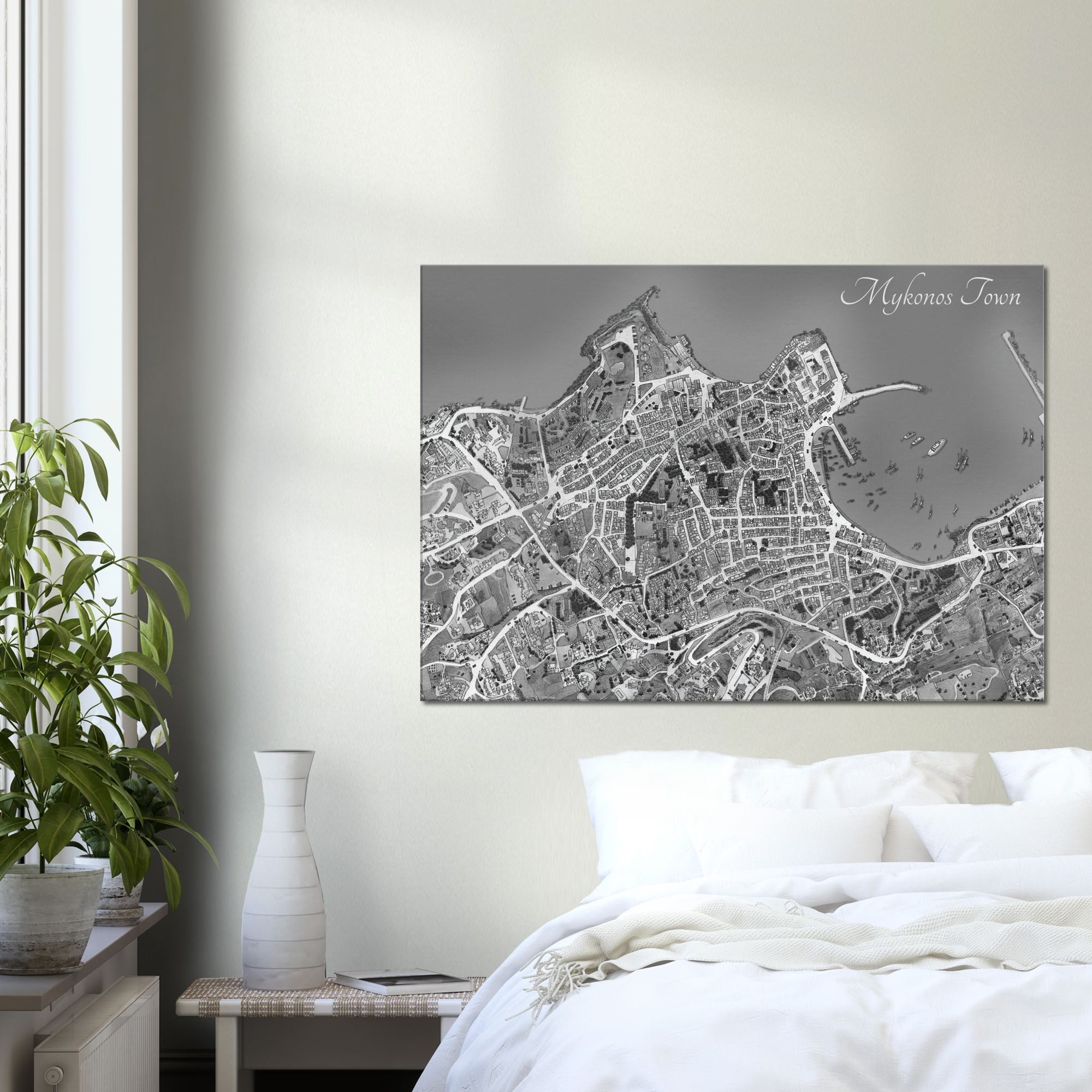 Mykonos Town, Greece – Black & White Canvas Print - Framed
