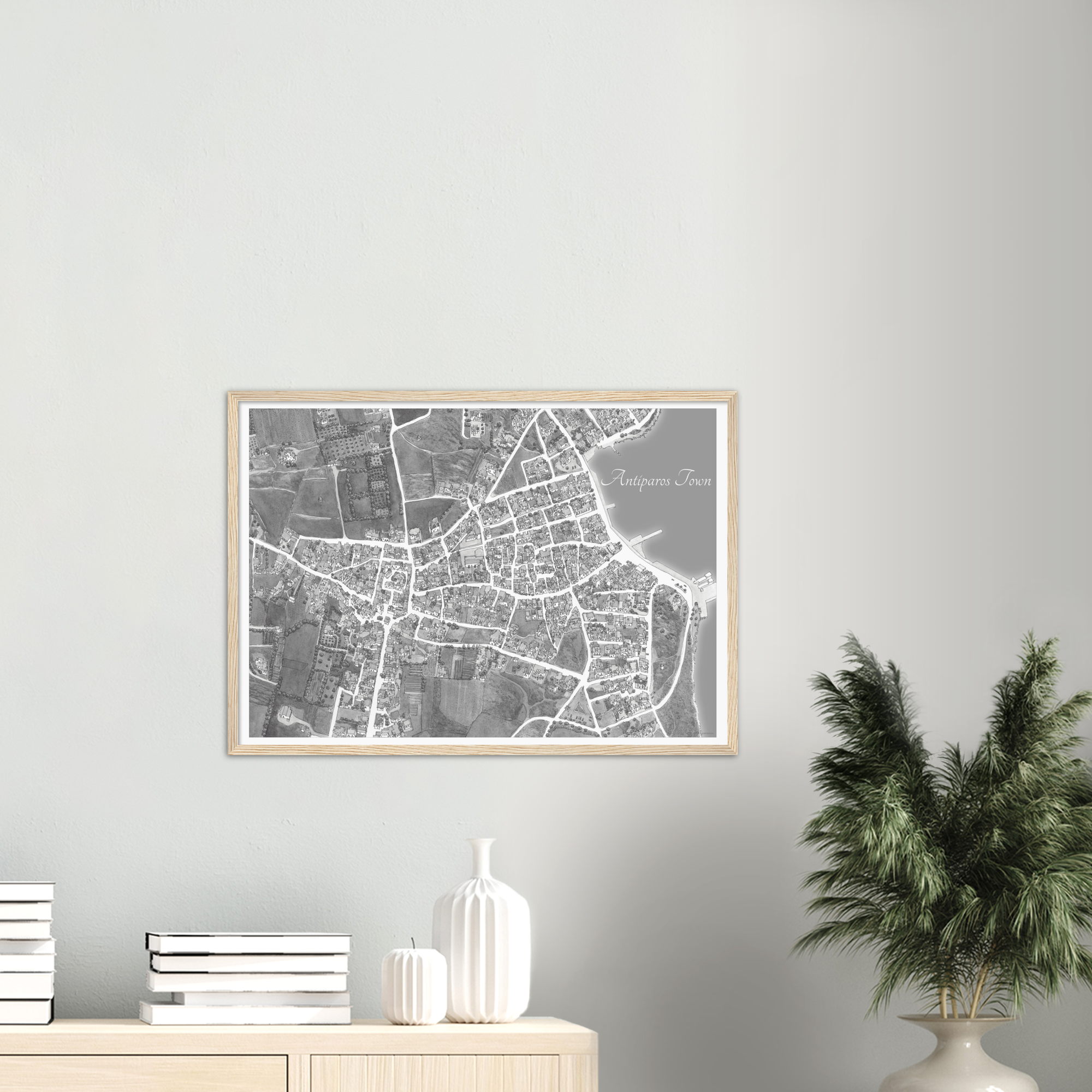 Antiparos Town, Greece – Black & White Print – Wooden Framed Poster