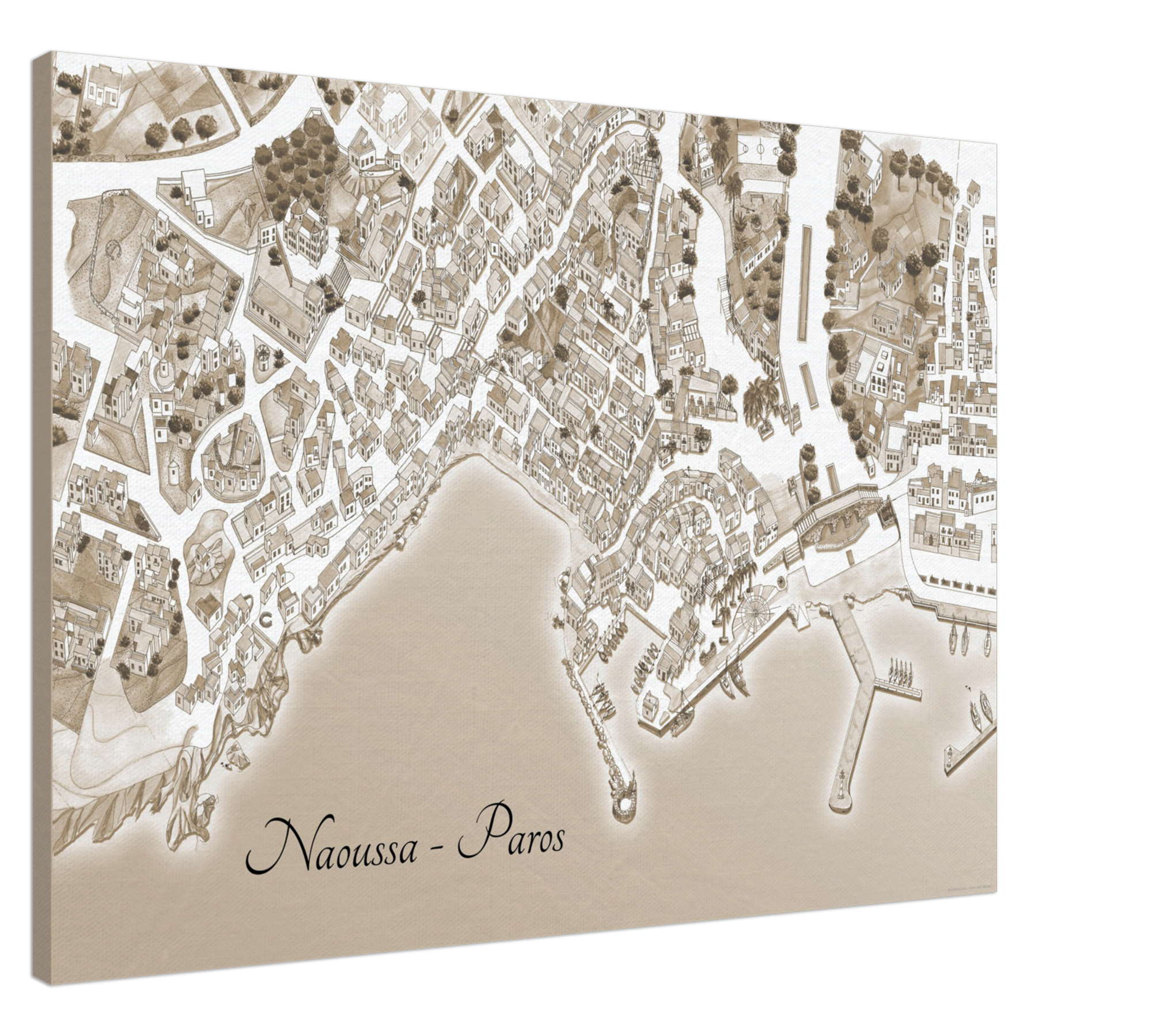 Naoussa, Paros, Greece – Sepia Canvas Print – Framed