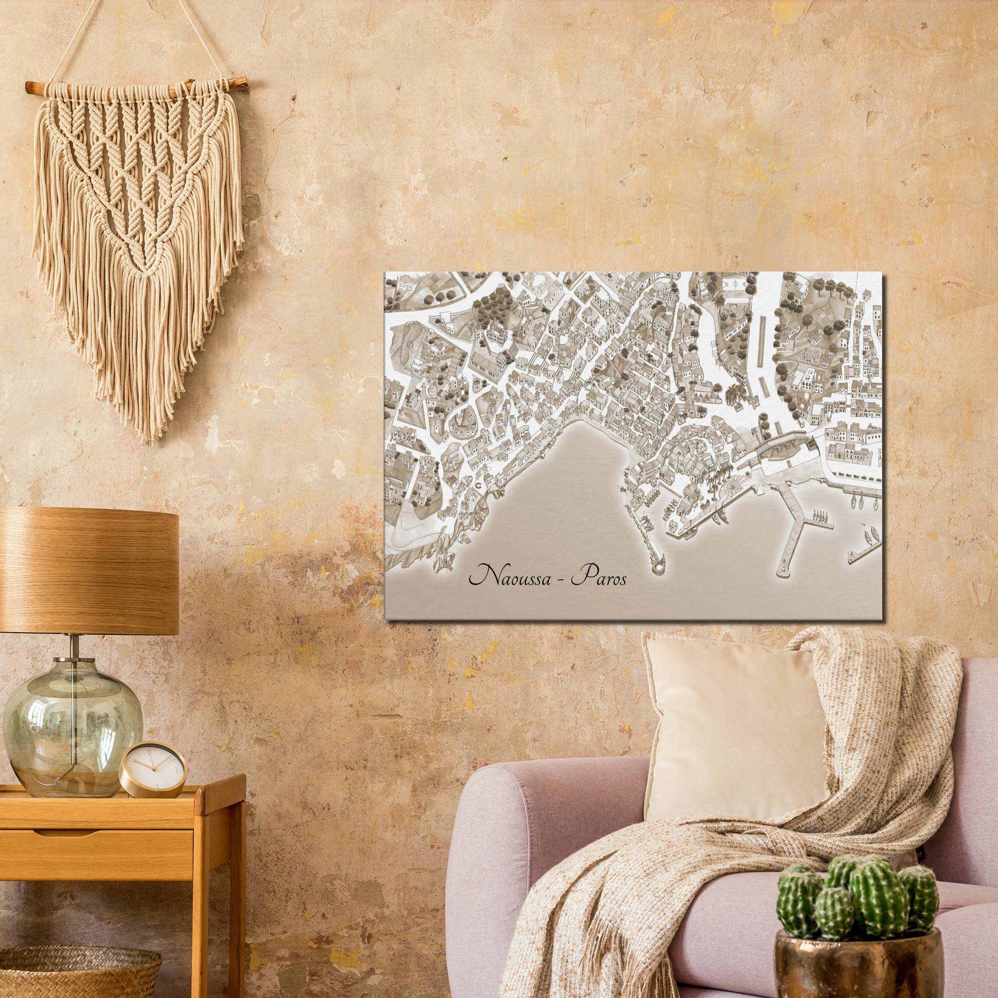 Naoussa, Paros, Greece – Sepia Canvas Print – Framed