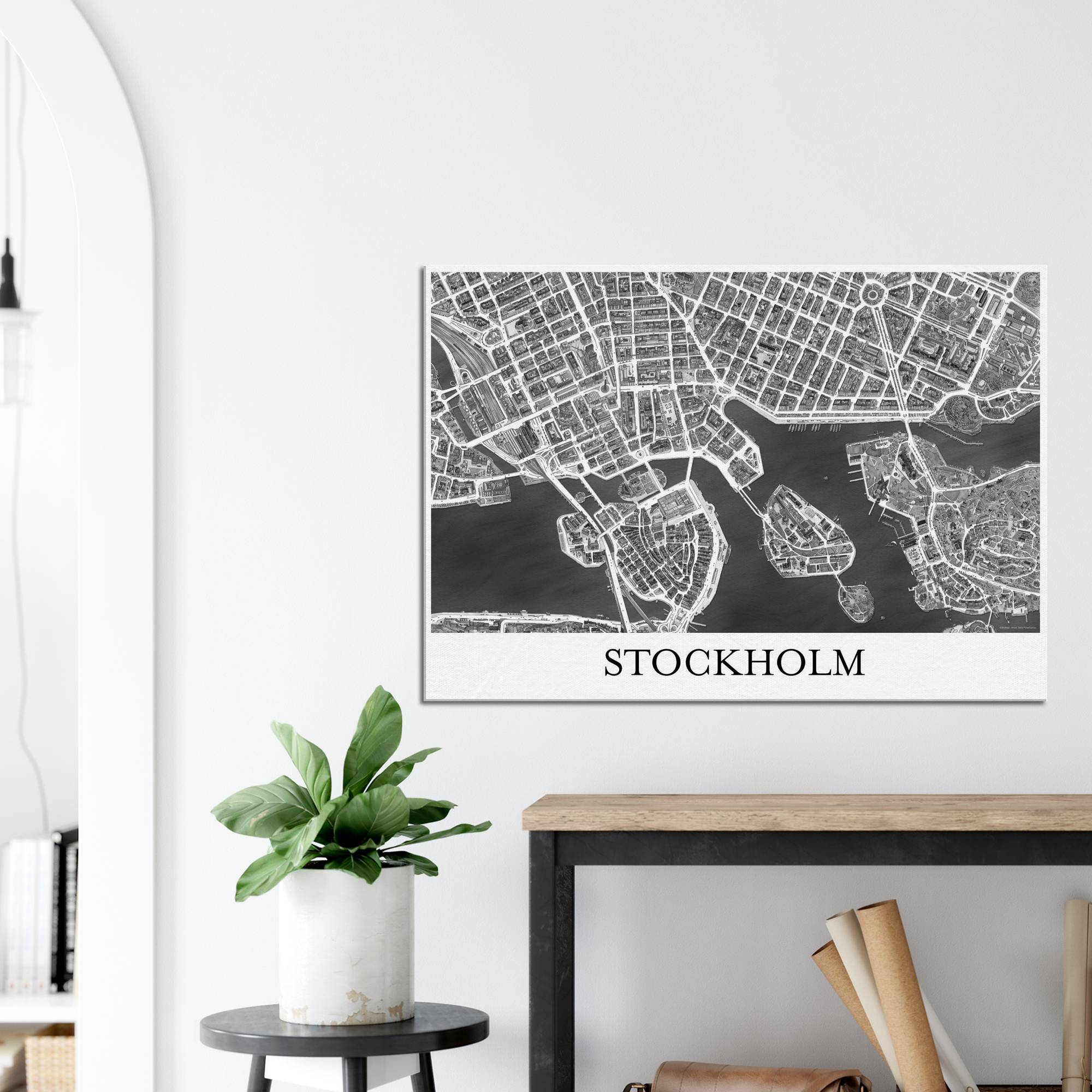 Stockholm, Sweden - Black & White Canvas Print - Framed