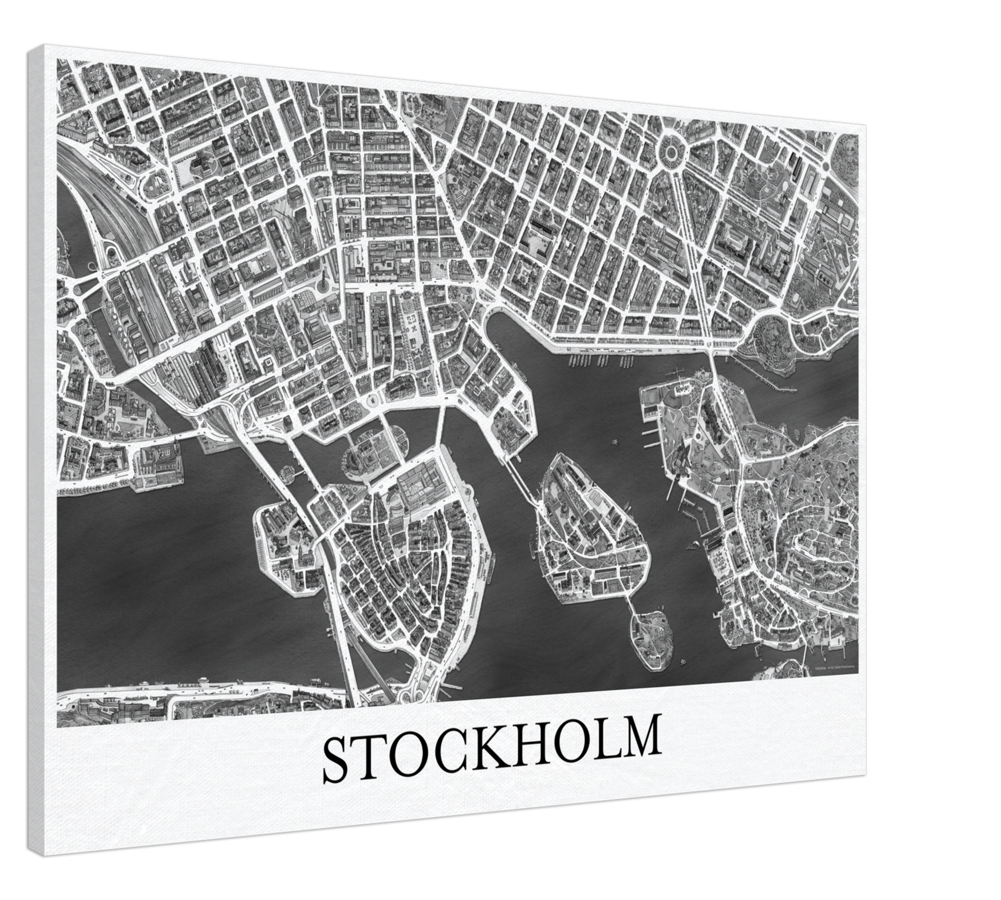 Stockholm, Sweden - Black & White Canvas Print - Framed