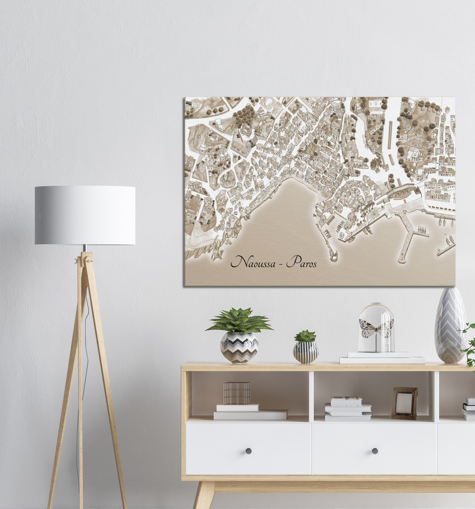 Naoussa, Paros, Greece – Sepia Canvas Print – Framed