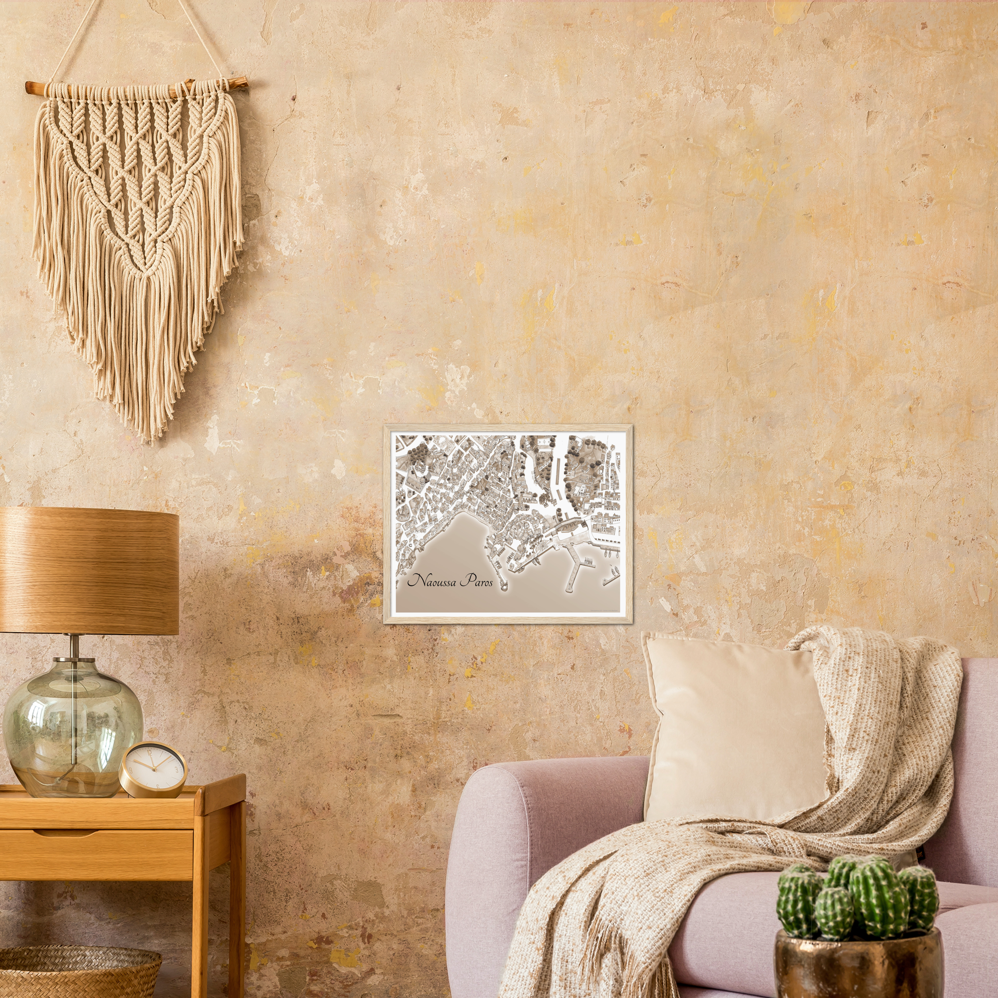 Naoussa, Paros, Greece  – Sepia Print – Wooden Framed Poster