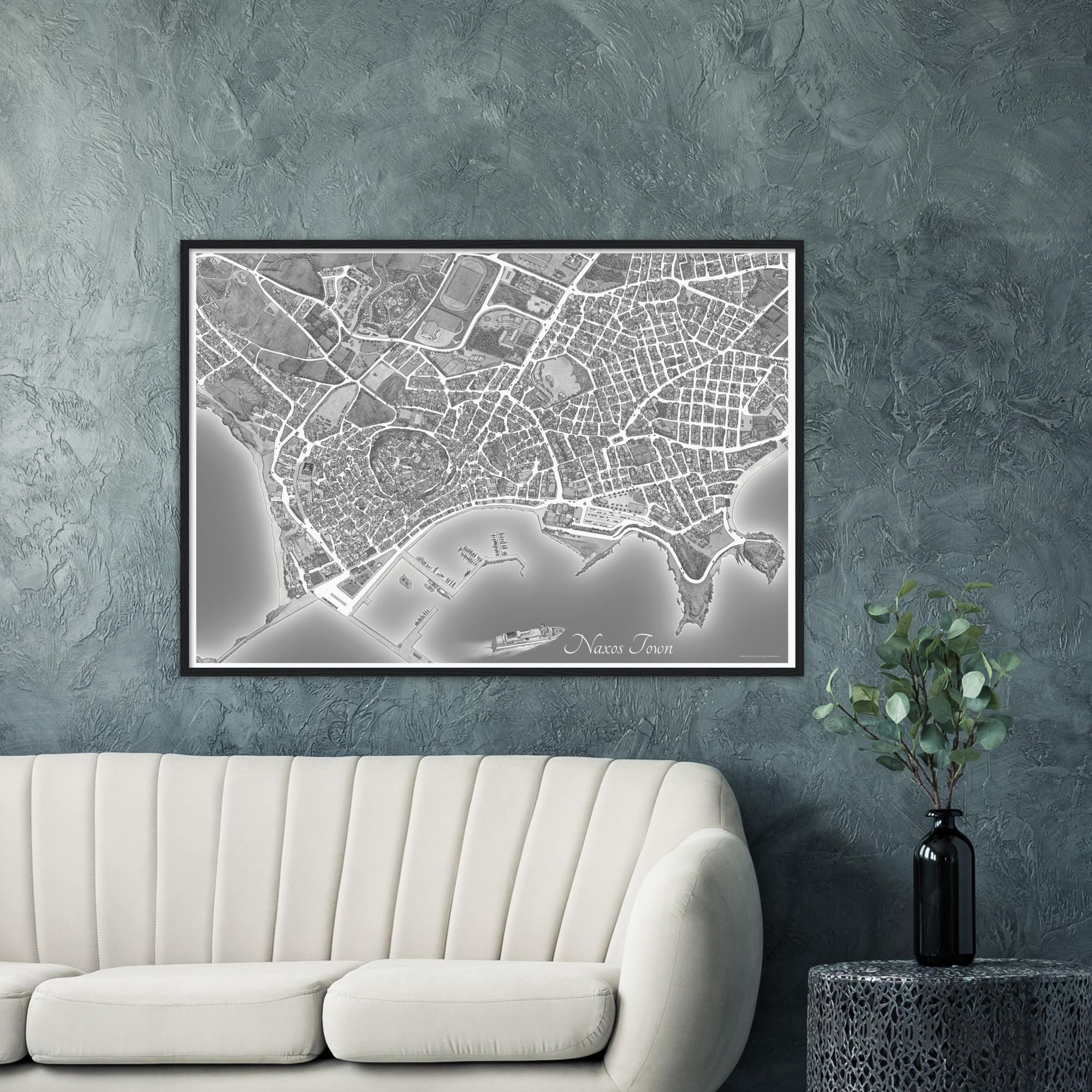 Naxos Town, Greece – Black & White Print – Wooden Framed Poster