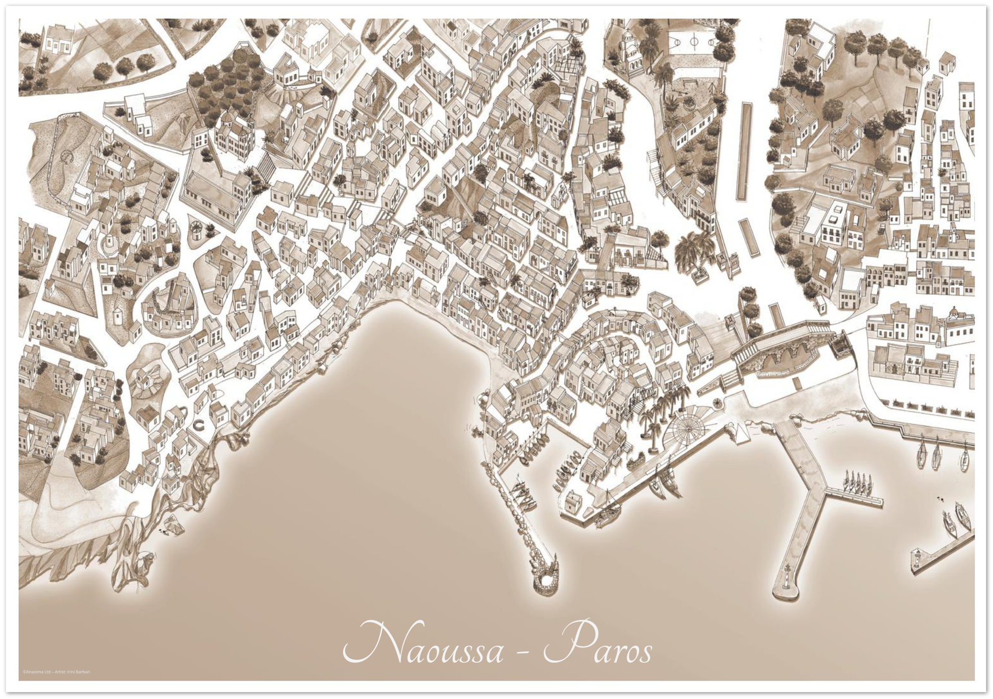 Naoussa, Paros, Greece - Sepia - Premium Semi-Glossy Paper Poster