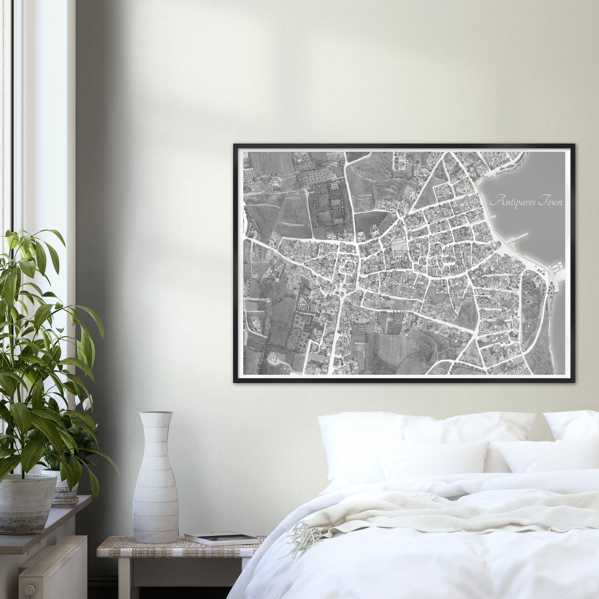 Antiparos Town, Greece – Black & White Print – Wooden Framed Poster