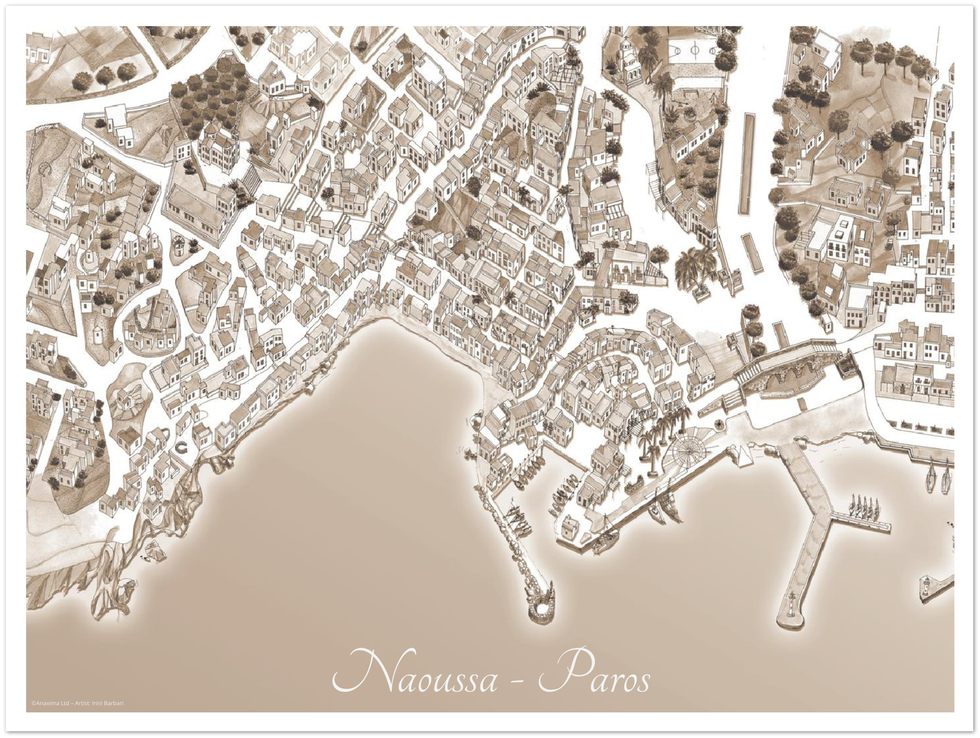 Naoussa, Paros, Greece - Sepia - Premium Semi-Glossy Paper Poster