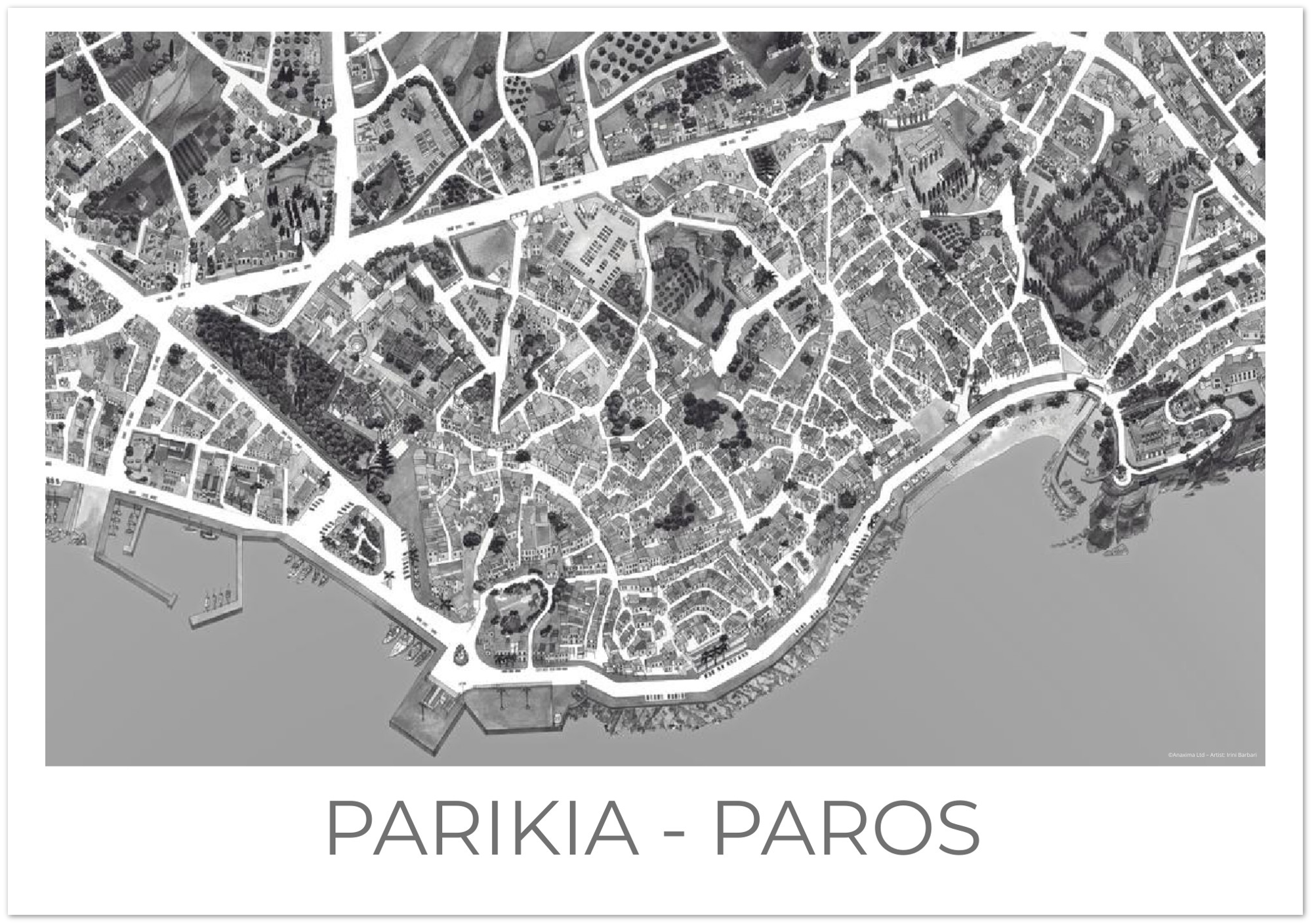 Parikia, Paros, Greece - Black & White - Premium Semi-Glossy Paper Poster