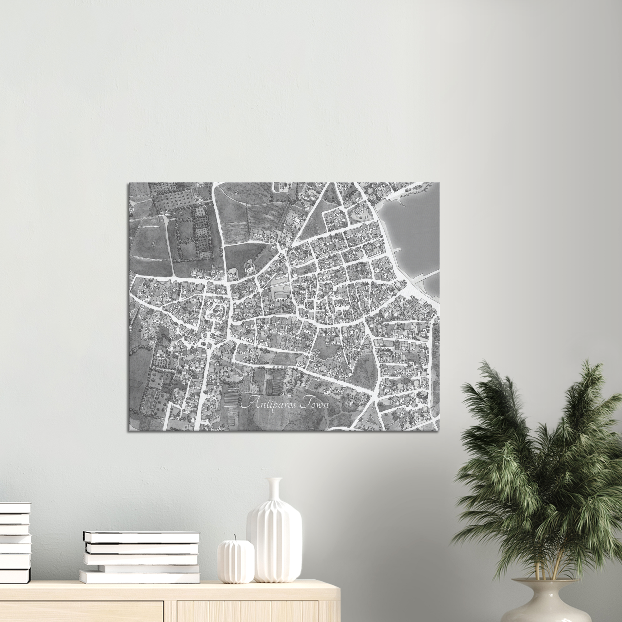 Antiparos Town, Greece – Black & White Canvas Print – Framed