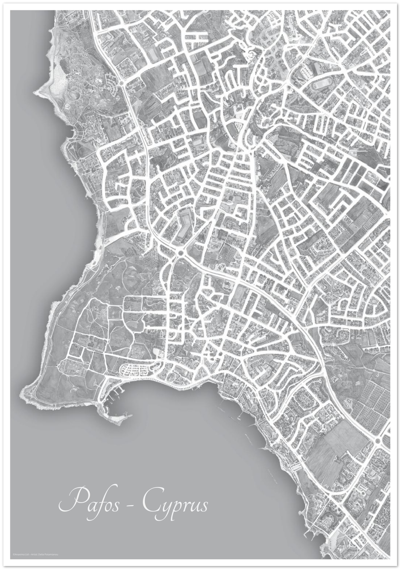 Pafos Town, Cyprus - Black & White - Premium Matte Paper Poster