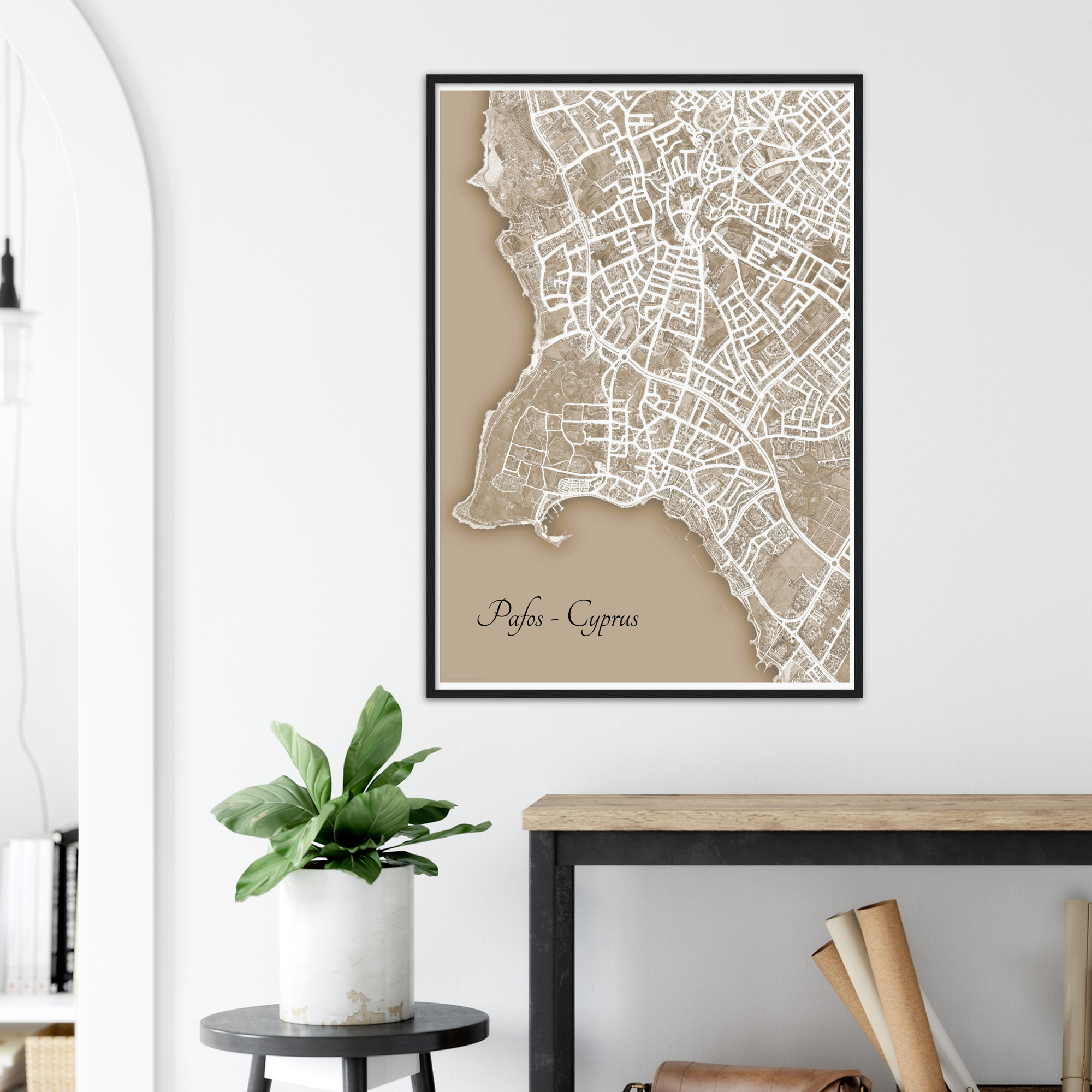 Pafos, Cyprus – Sepia Print – Wooden Framed Poster