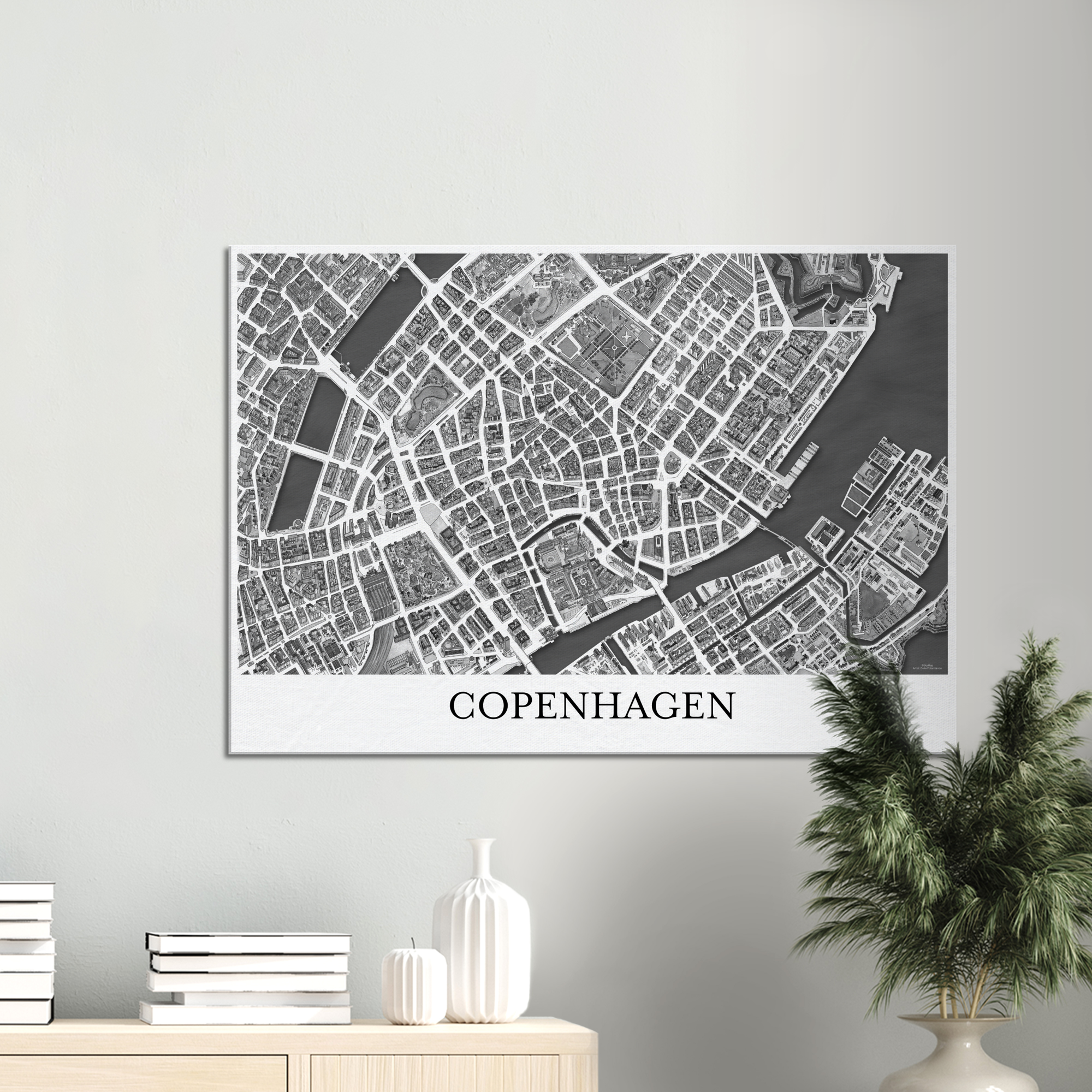 Copenhagen, Denmark - Black & White Canvas Print - Framed