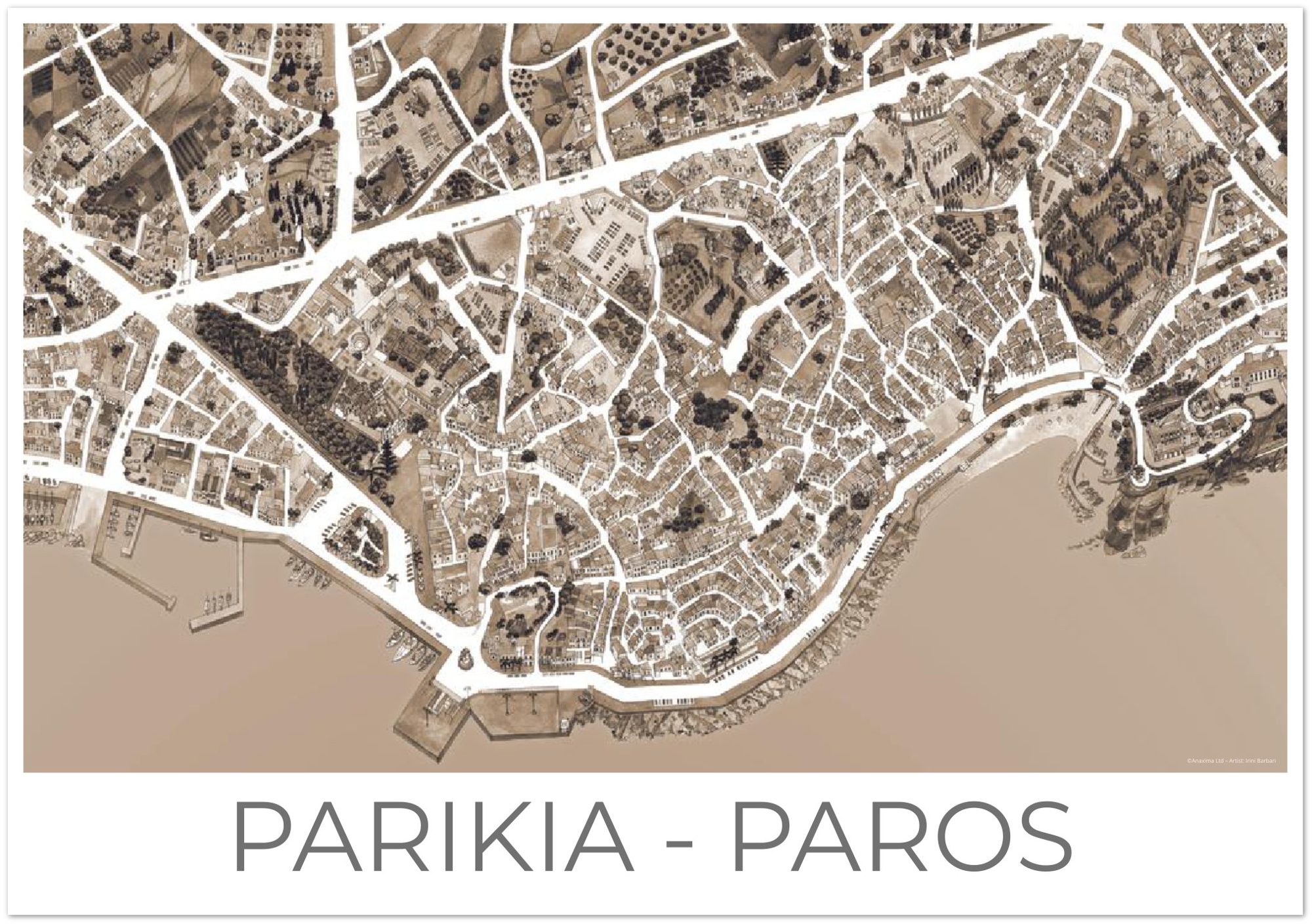 Parikia, Paros, Greece - Sepia - Premium Semi-Glossy Paper Poster