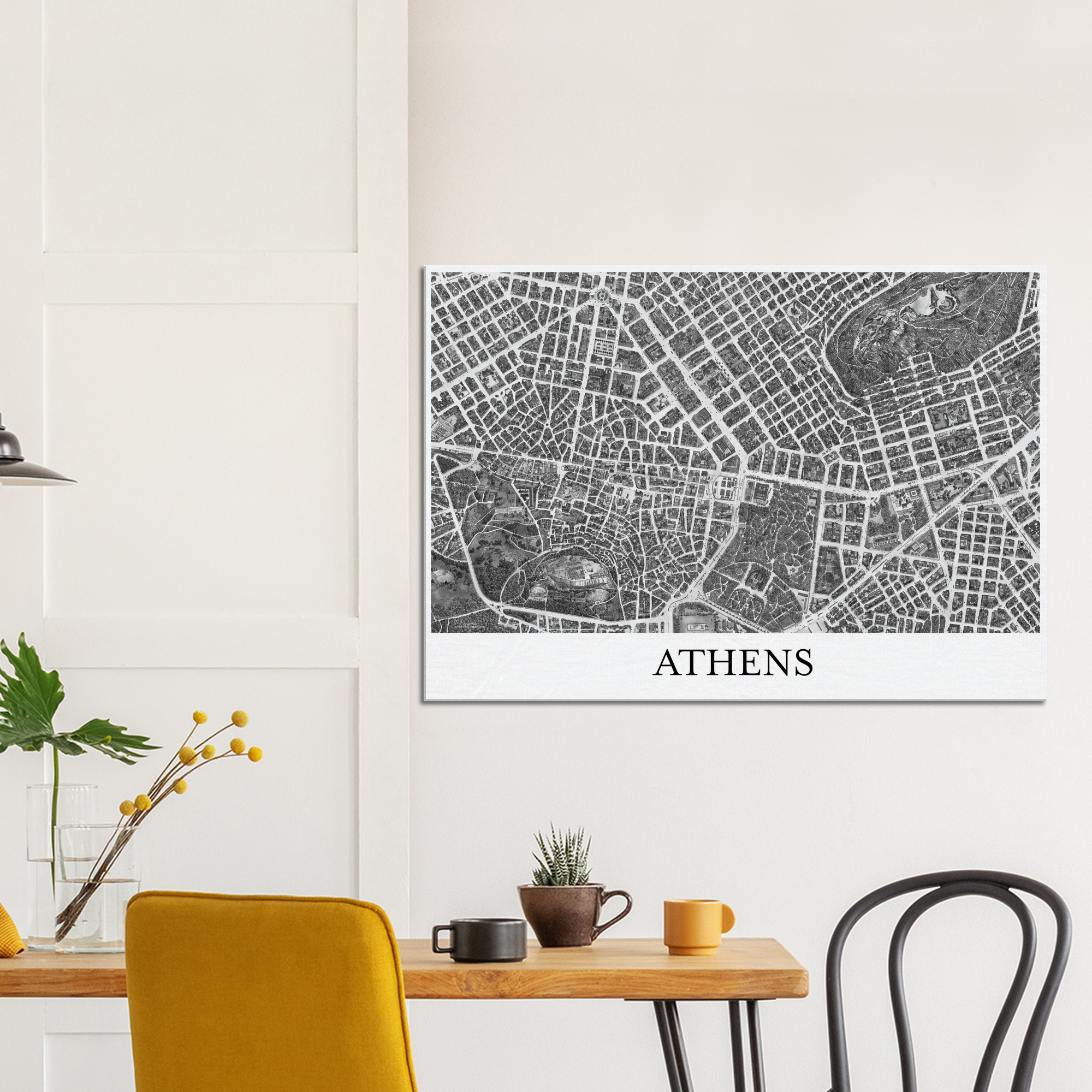 Athens, Greece - Black & White Canvas Print - Framed