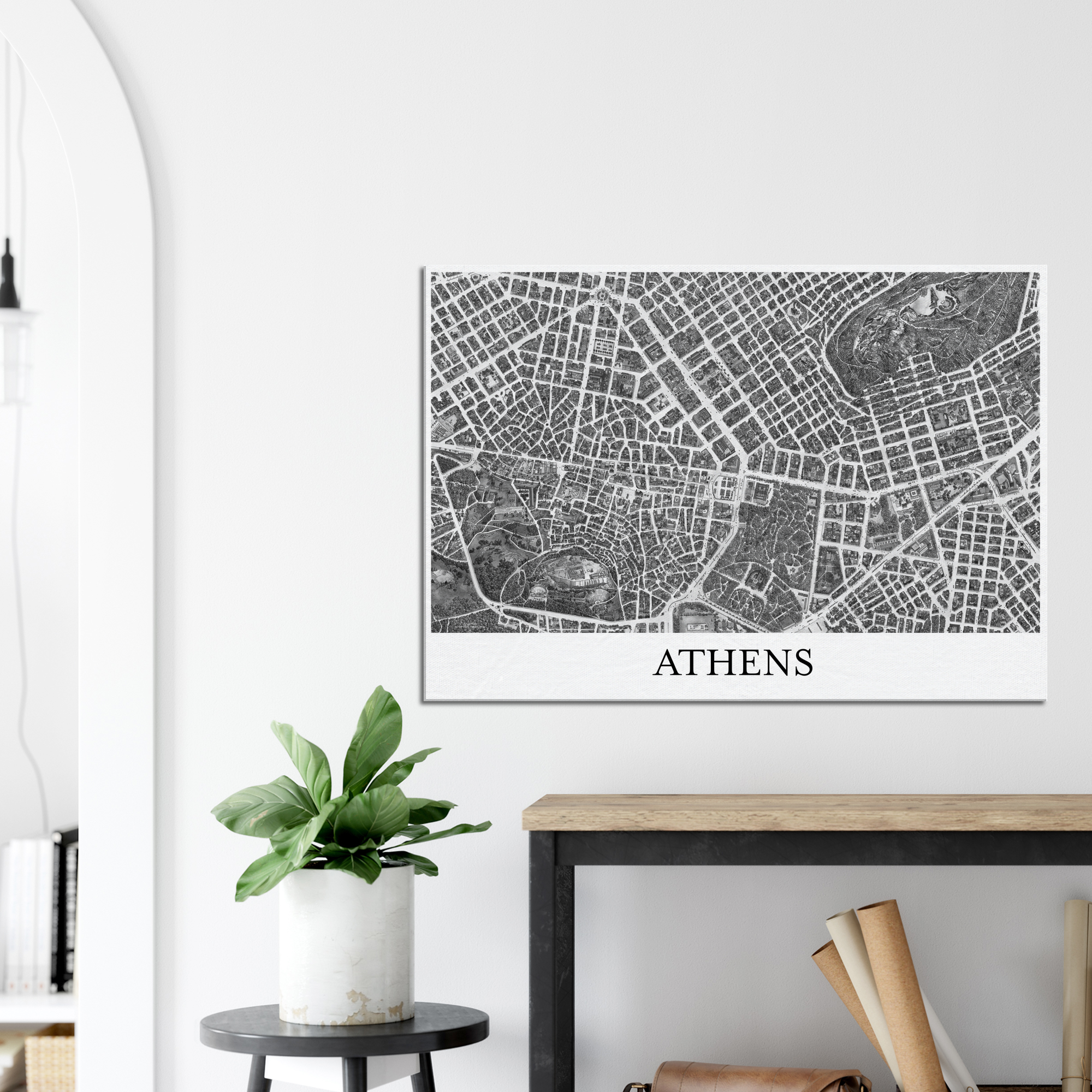 Athens, Greece - Black & White Canvas Print - Framed
