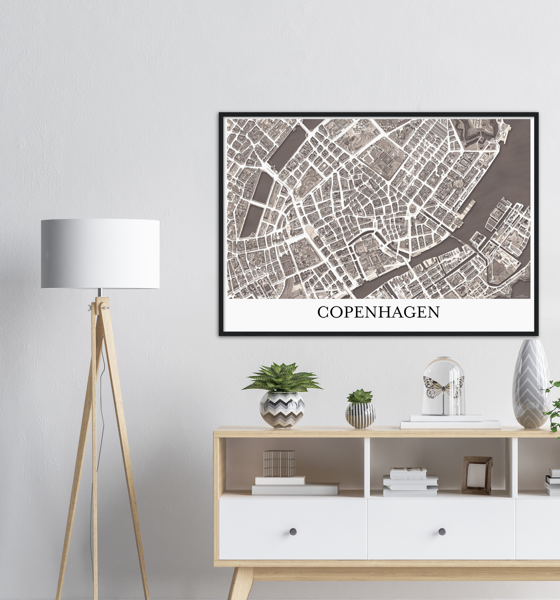 Copenhagen, Denmark – Sepia Print – Wooden Framed Poster