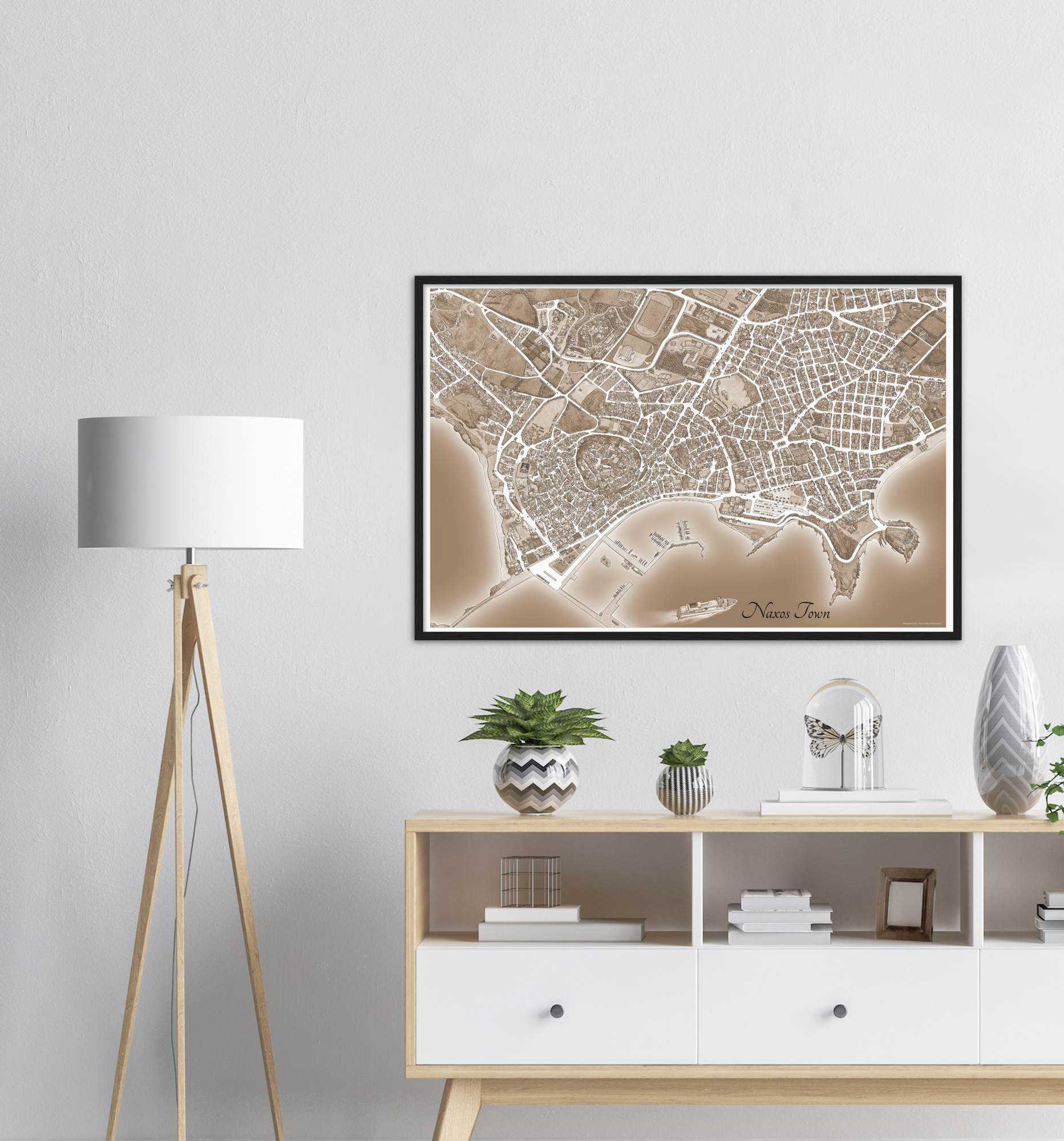 Naxos Town, Greece – Sepia Print – Wooden Framed Poster