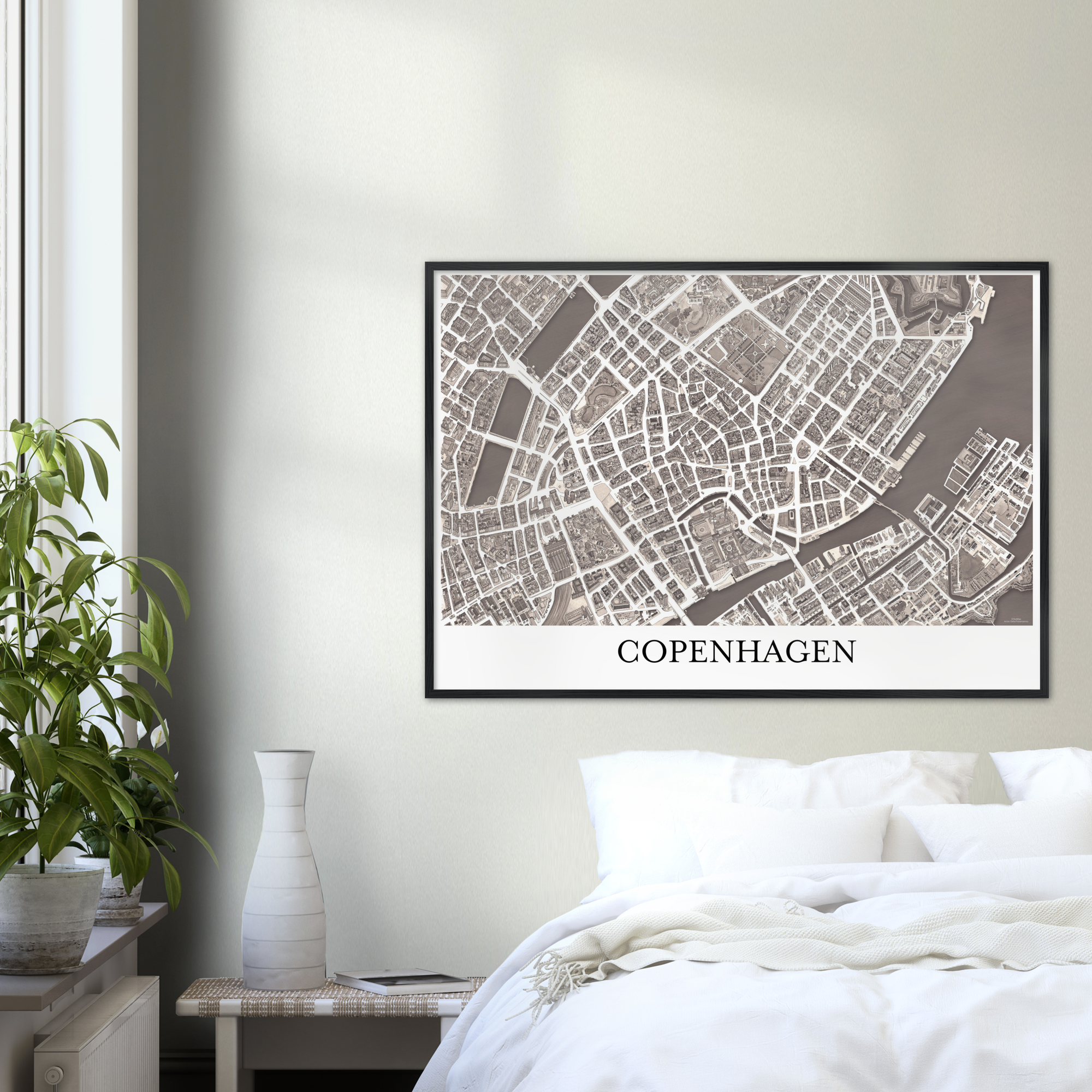 Copenhagen, Denmark – Sepia Print – Wooden Framed Poster