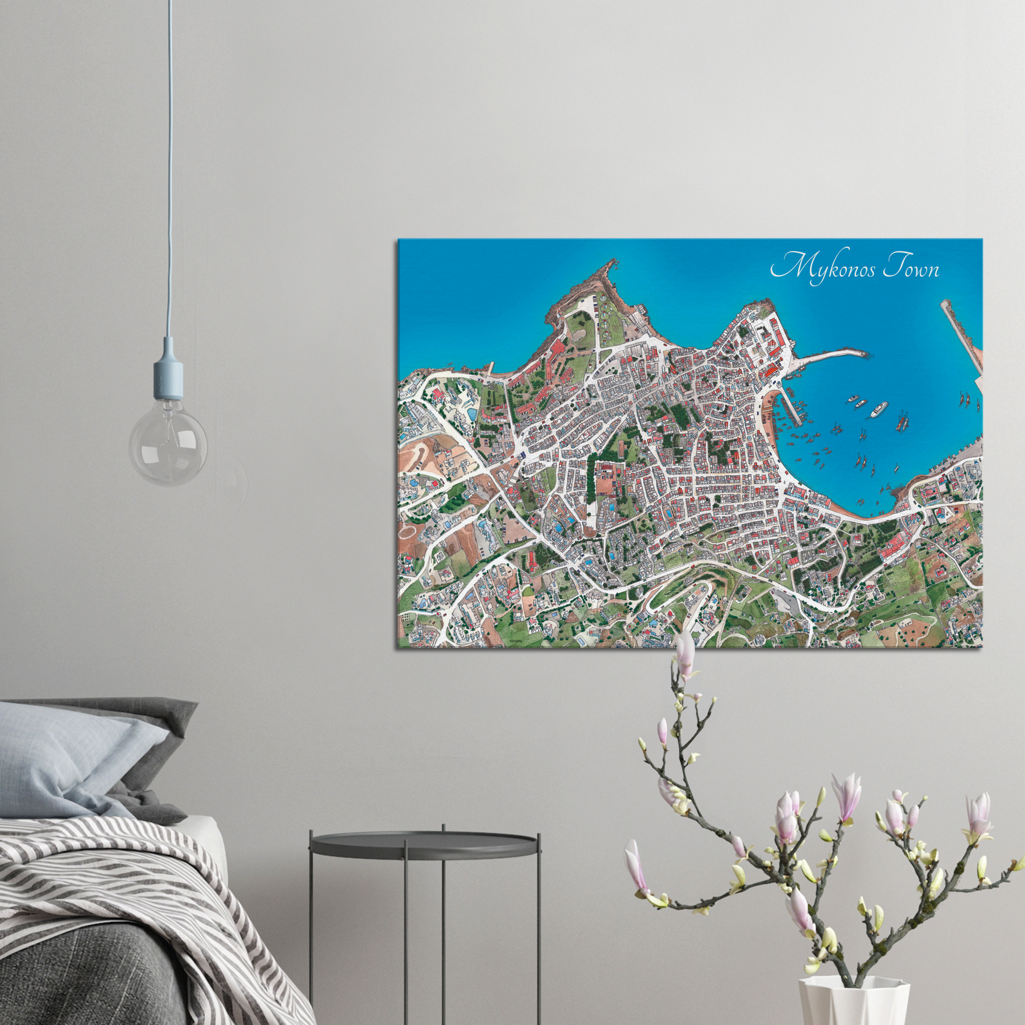 Mykonos Town, Greece - Color Canvas Print - Framed