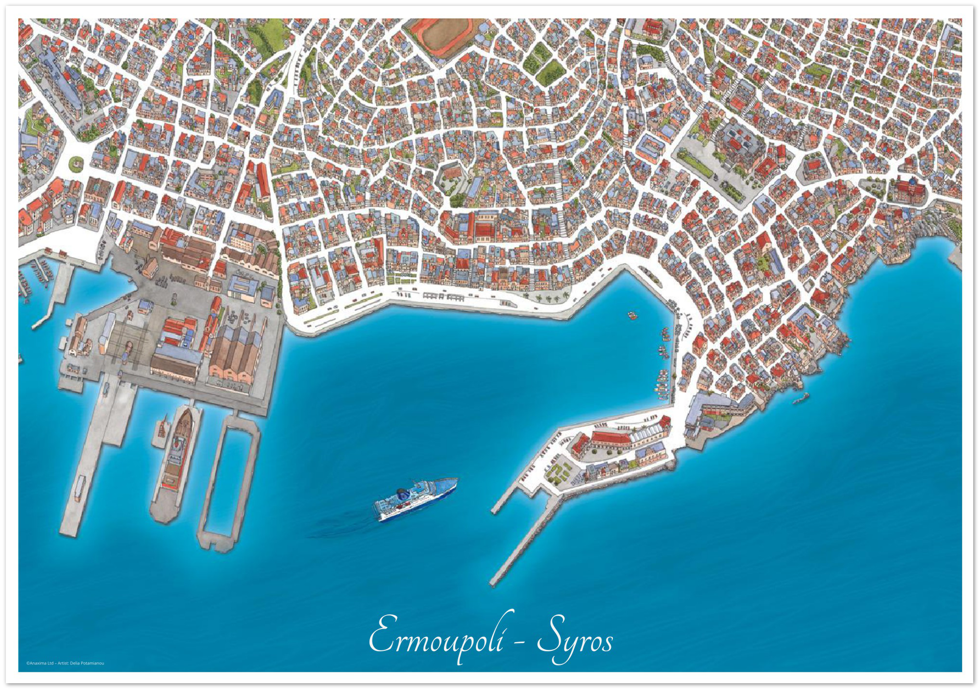 Ermoupoli, Syros, Greece - Color - Premium Semi-Glossy Paper Poster