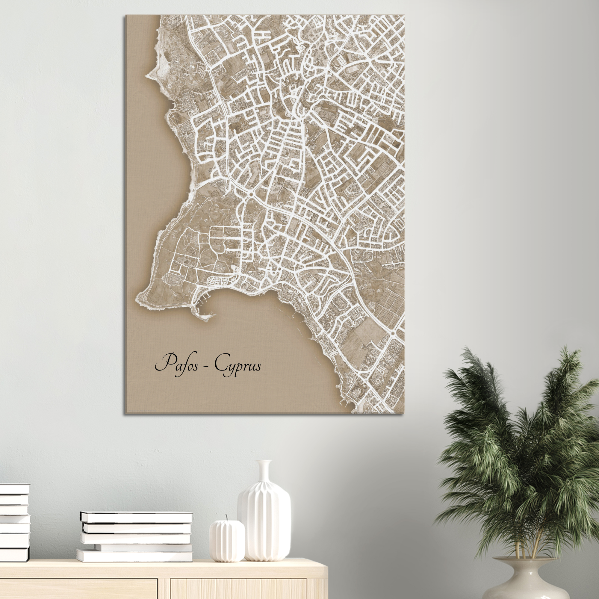 Pafos Town, Cyprus - Sepia Canvas Print - Framed