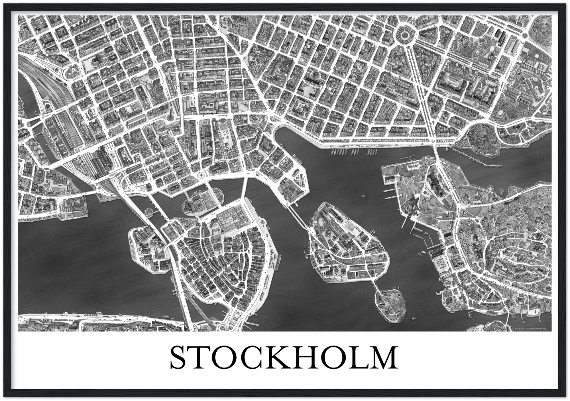 Stockholm, Sweden – Black & White Print – Wooden Framed Poster