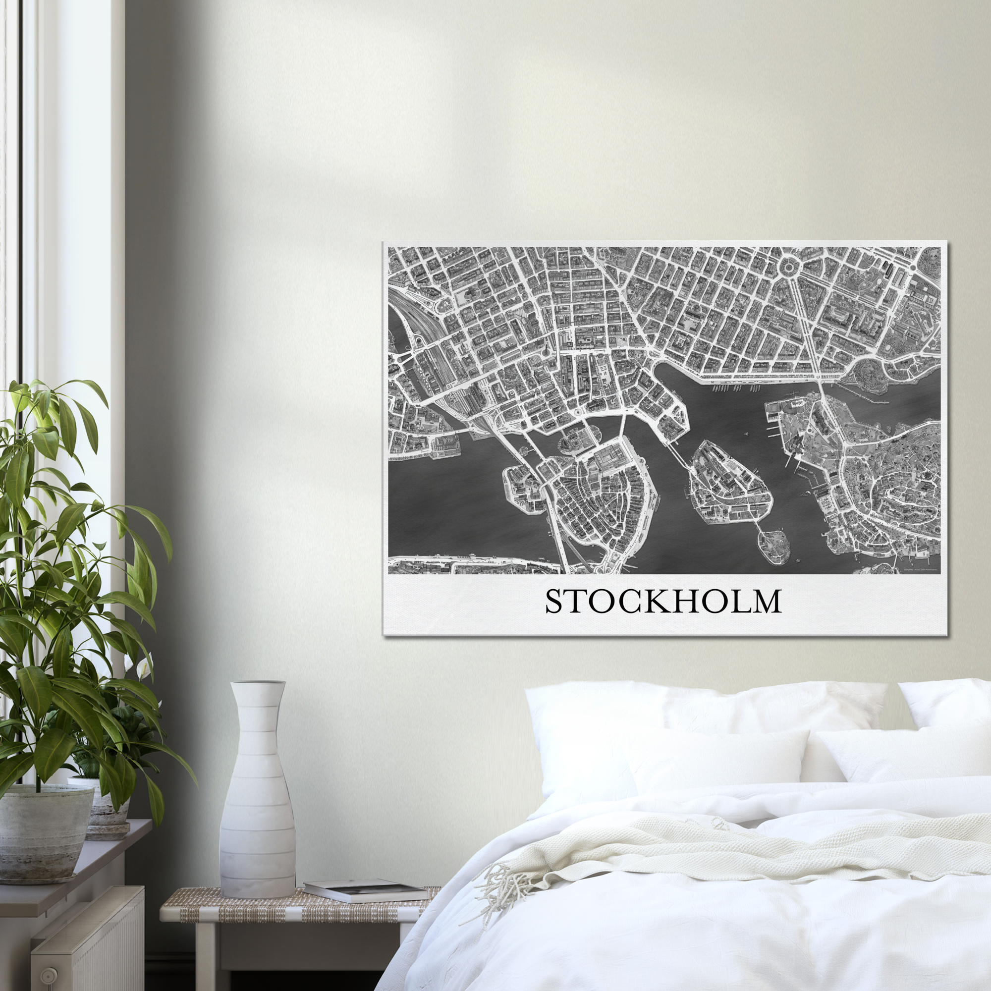 Stockholm, Sweden - Black & White Canvas Print - Framed