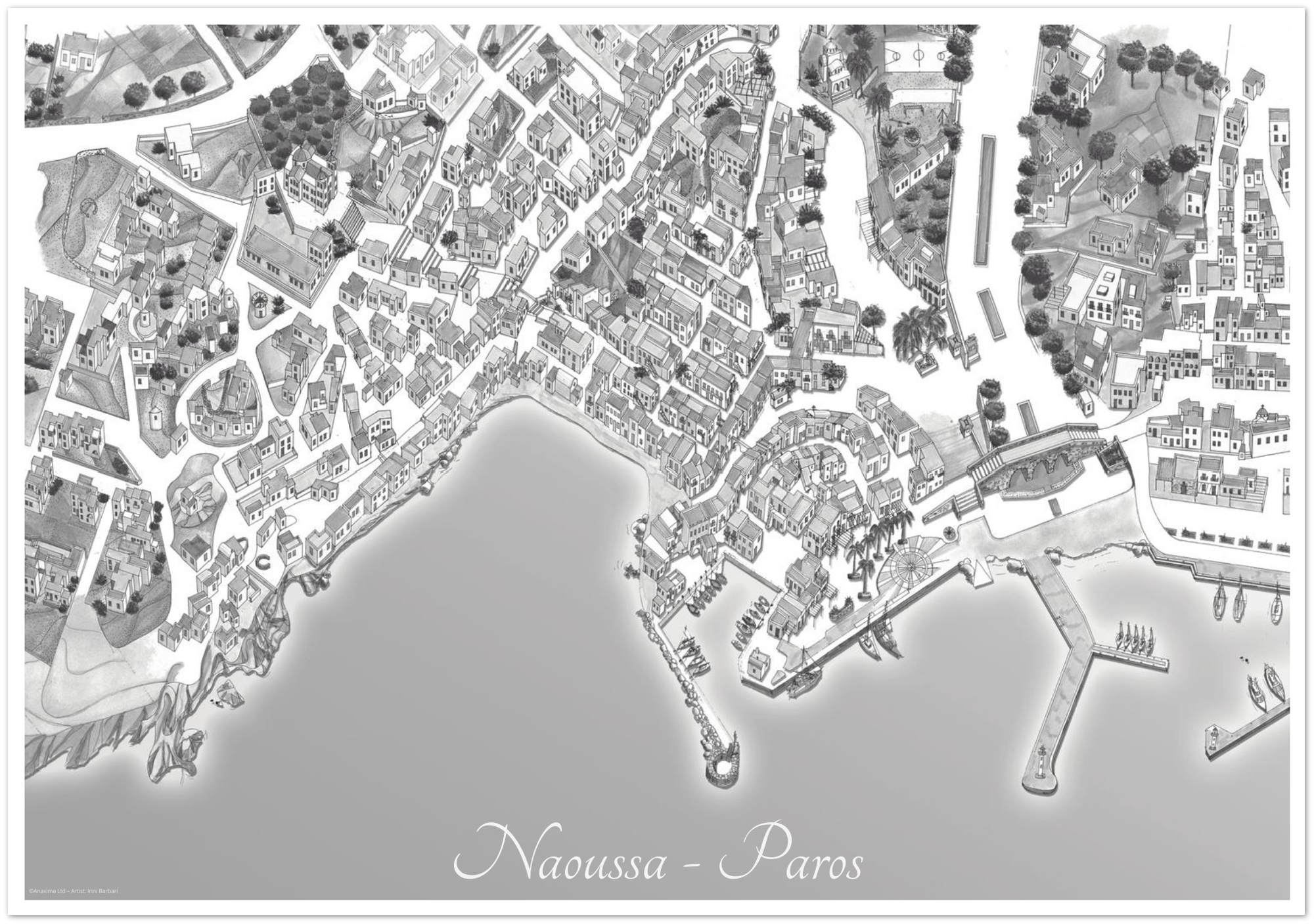 Naoussa, Paros, Greece - Black & White - Premium Semi-Glossy Paper Poster