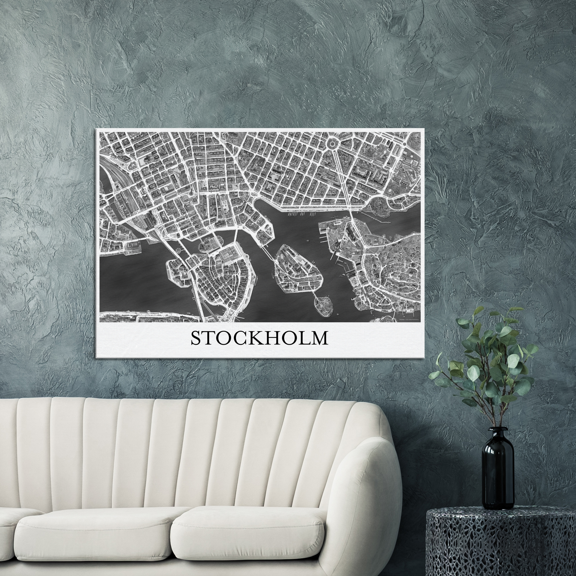 Stockholm, Sweden - Black & White Canvas Print - Framed