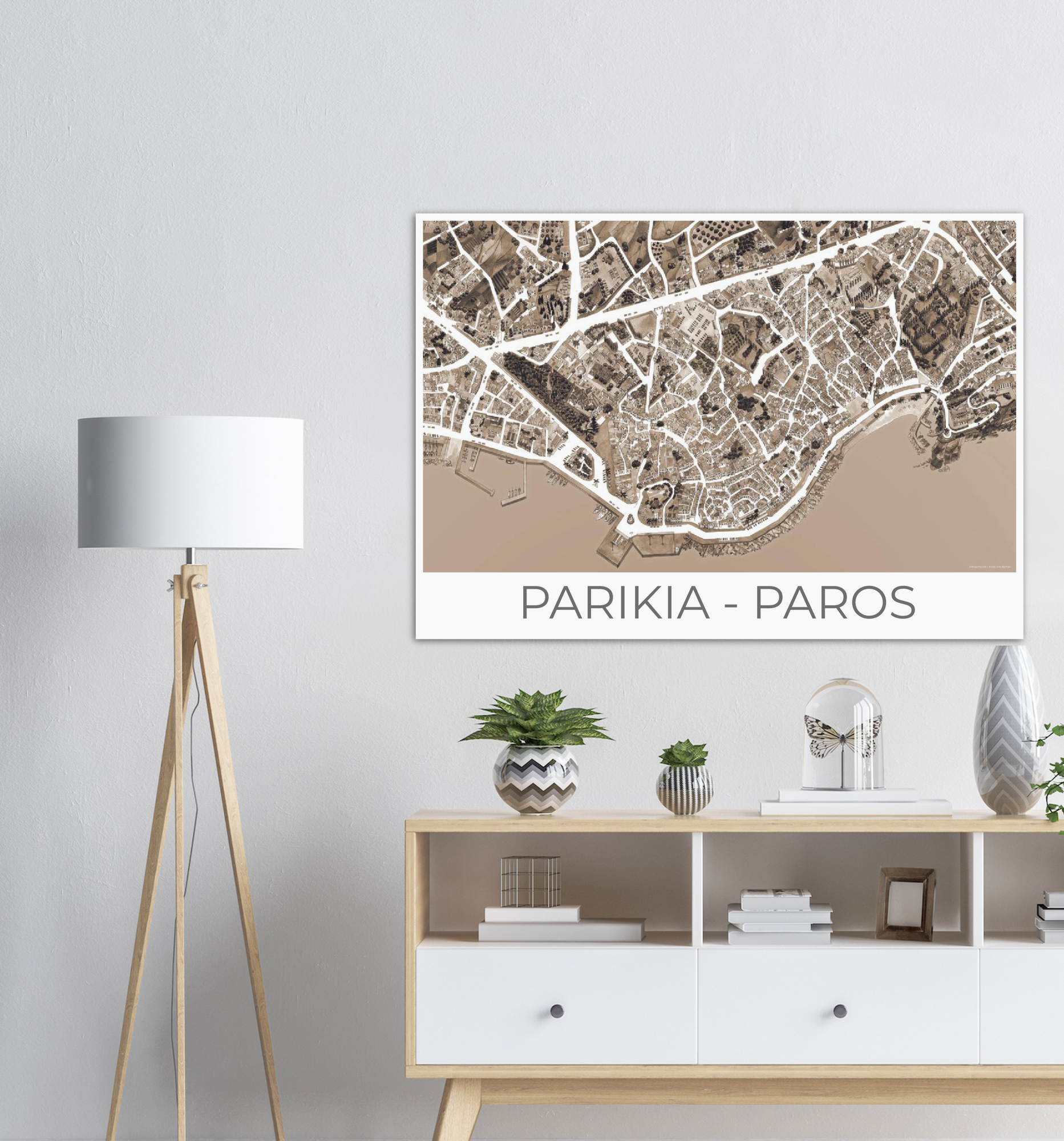 Parikia, Paros, Greece - Sepia - Premium Semi-Glossy Paper Poster