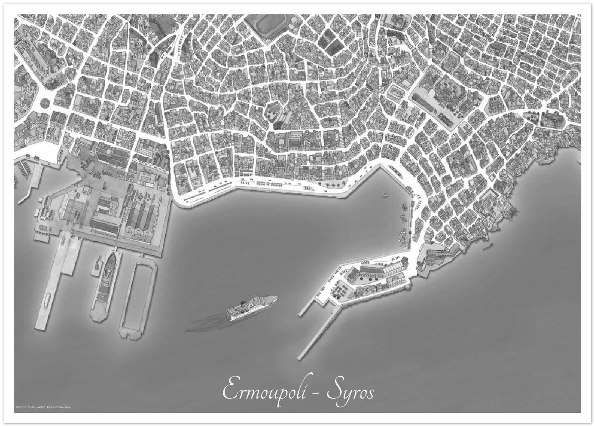 Ermoupoli, Syros, Greece - Black & White - Premium Semi-Glossy Paper Poster