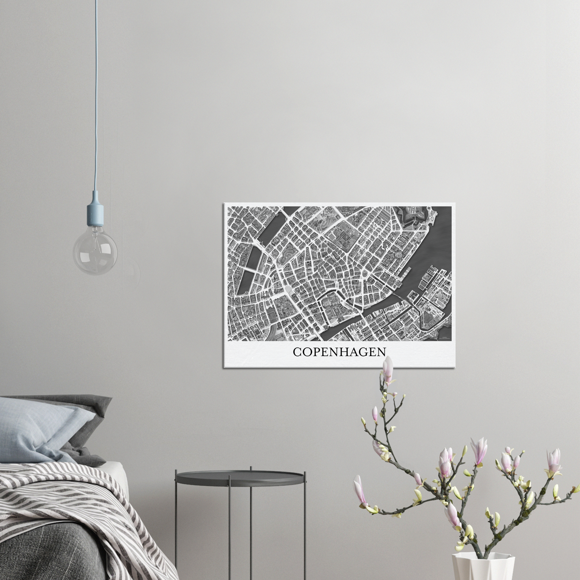 Copenhagen, Denmark - Black & White Canvas Print - Framed