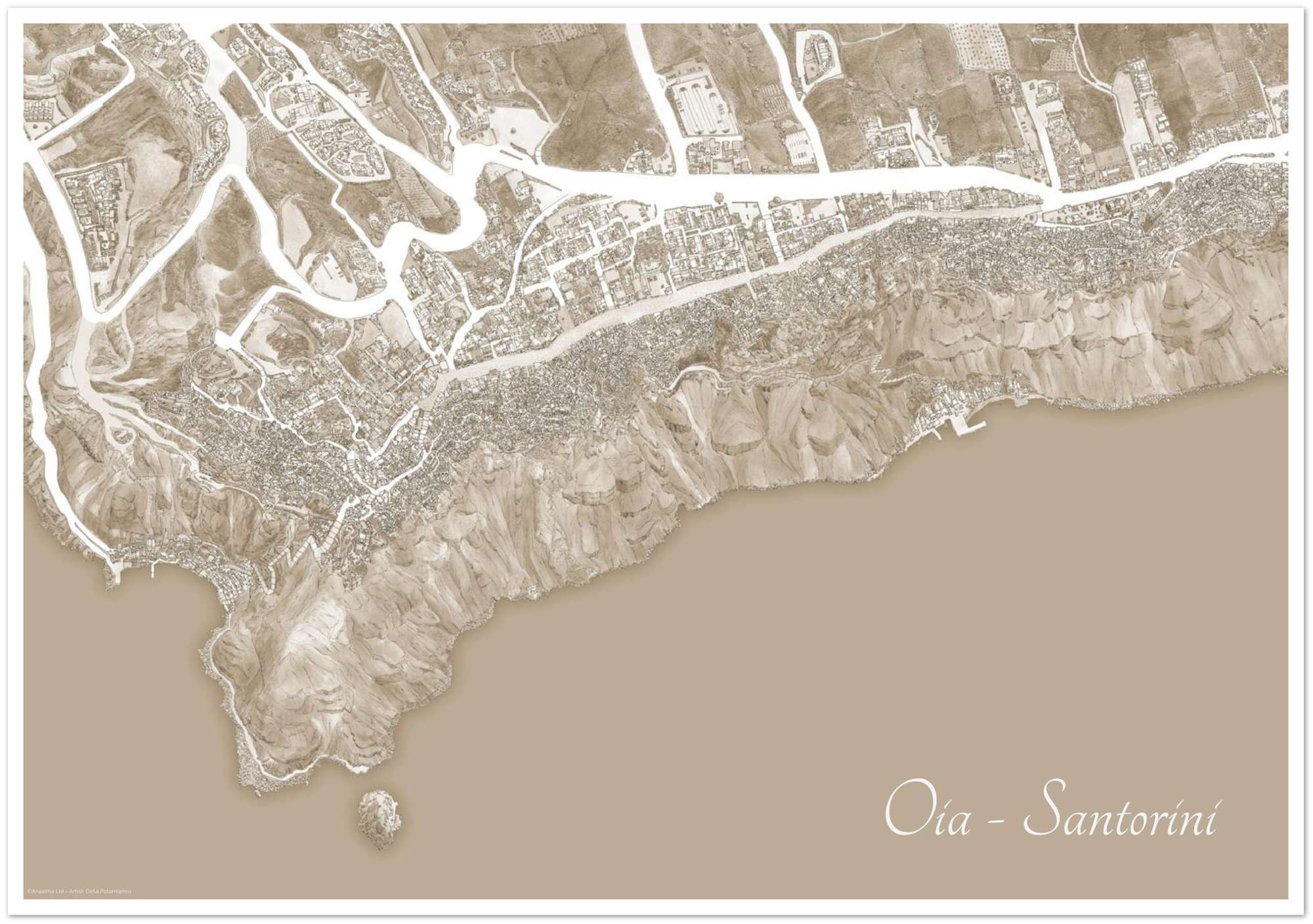 Oia, Santorini, Greece – Sepia - Premium Semi-Glossy Paper Poster
