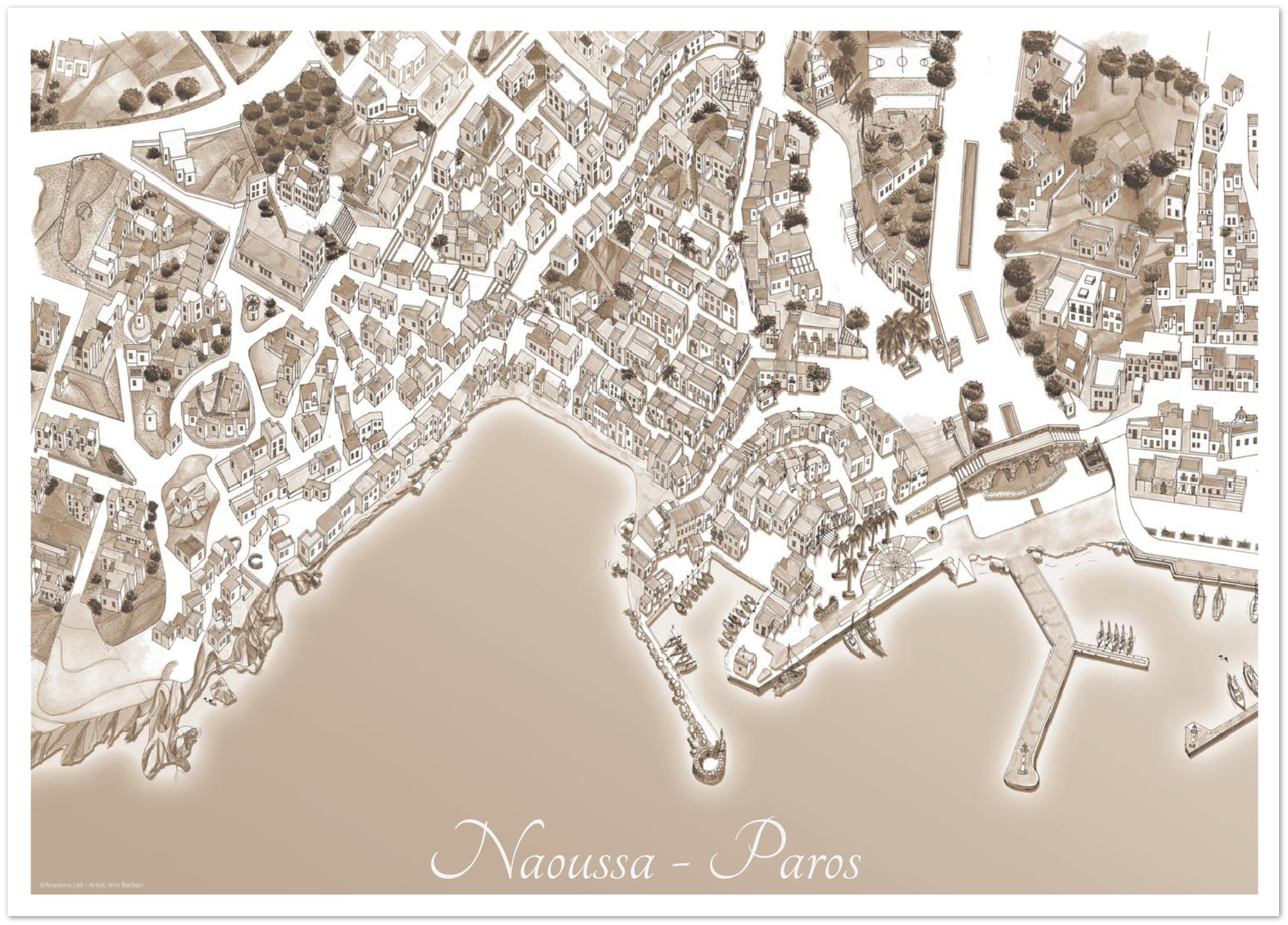 Naoussa, Paros, Greece - Sepia - Premium Semi-Glossy Paper Poster