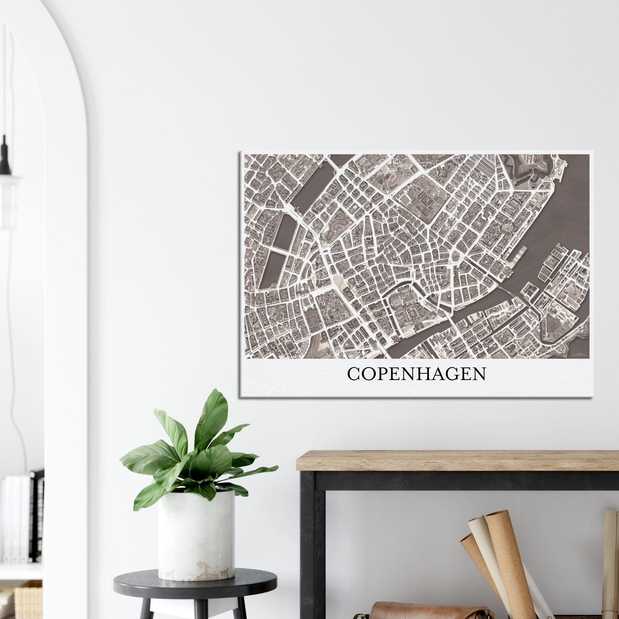 Copenhagen, Denmark - Sepia Canvas Print - Framed
