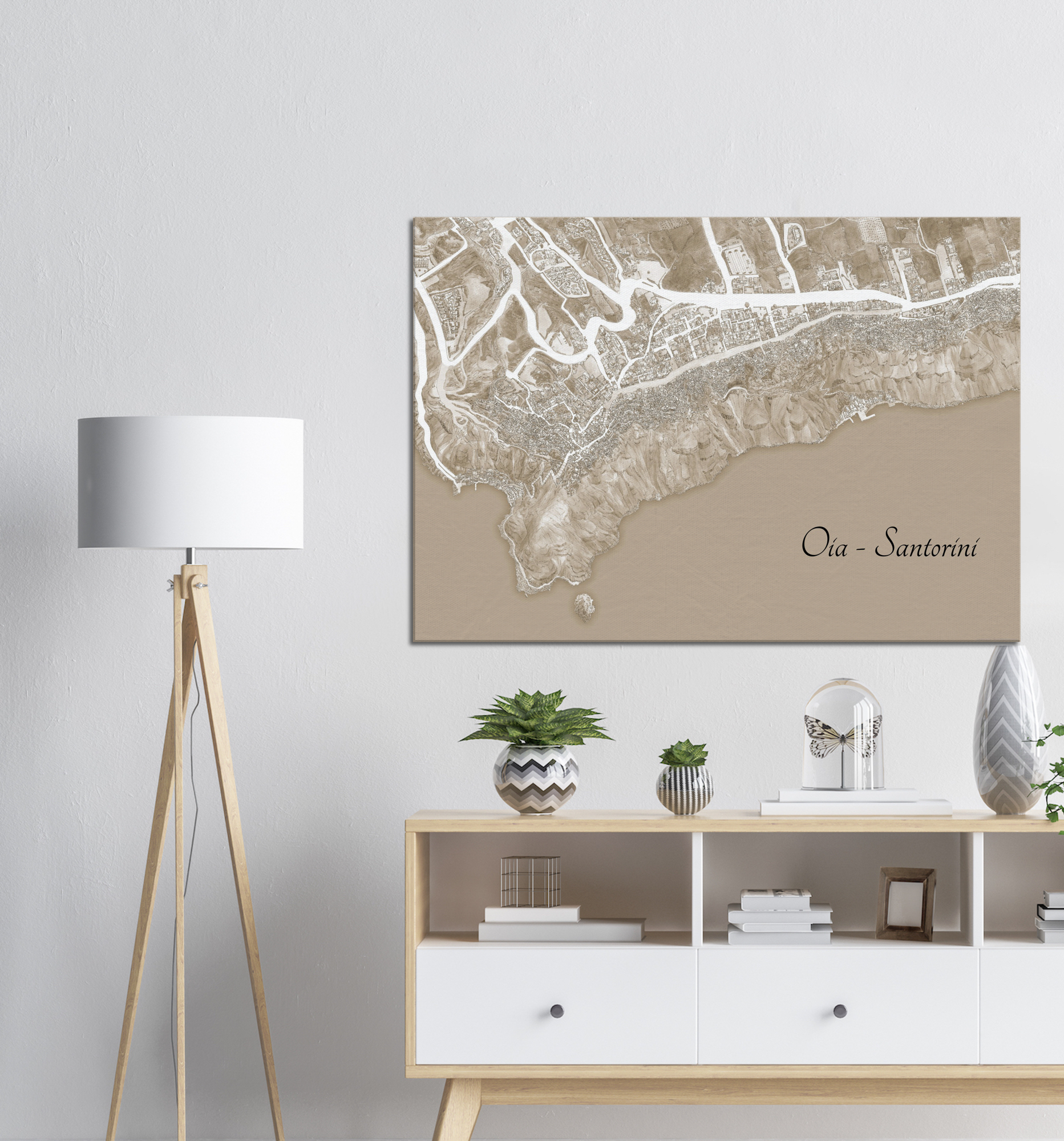 Oia, Santorini, Greece – Sepia Canvas Print – Framed