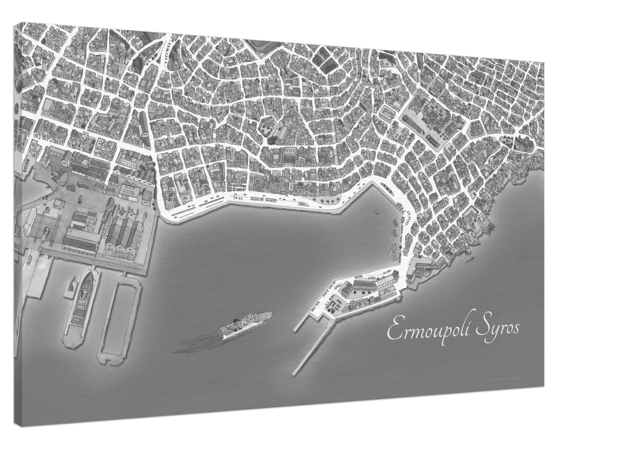 Ermoupoli, Syros, Greece – Black & White Canvas Print - Framed