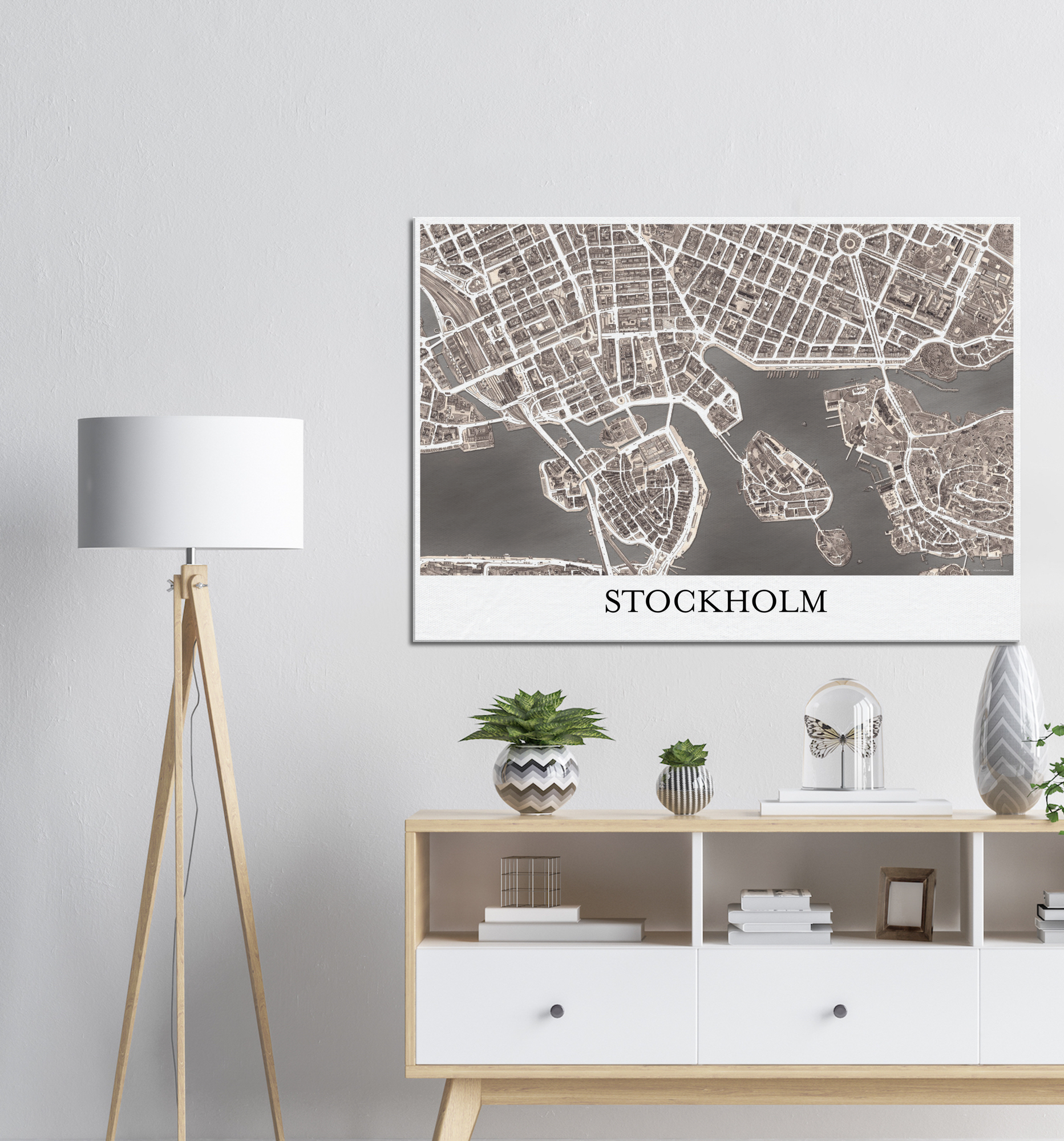 Stockholm, Sweden - Sepia Canvas Print - Framed