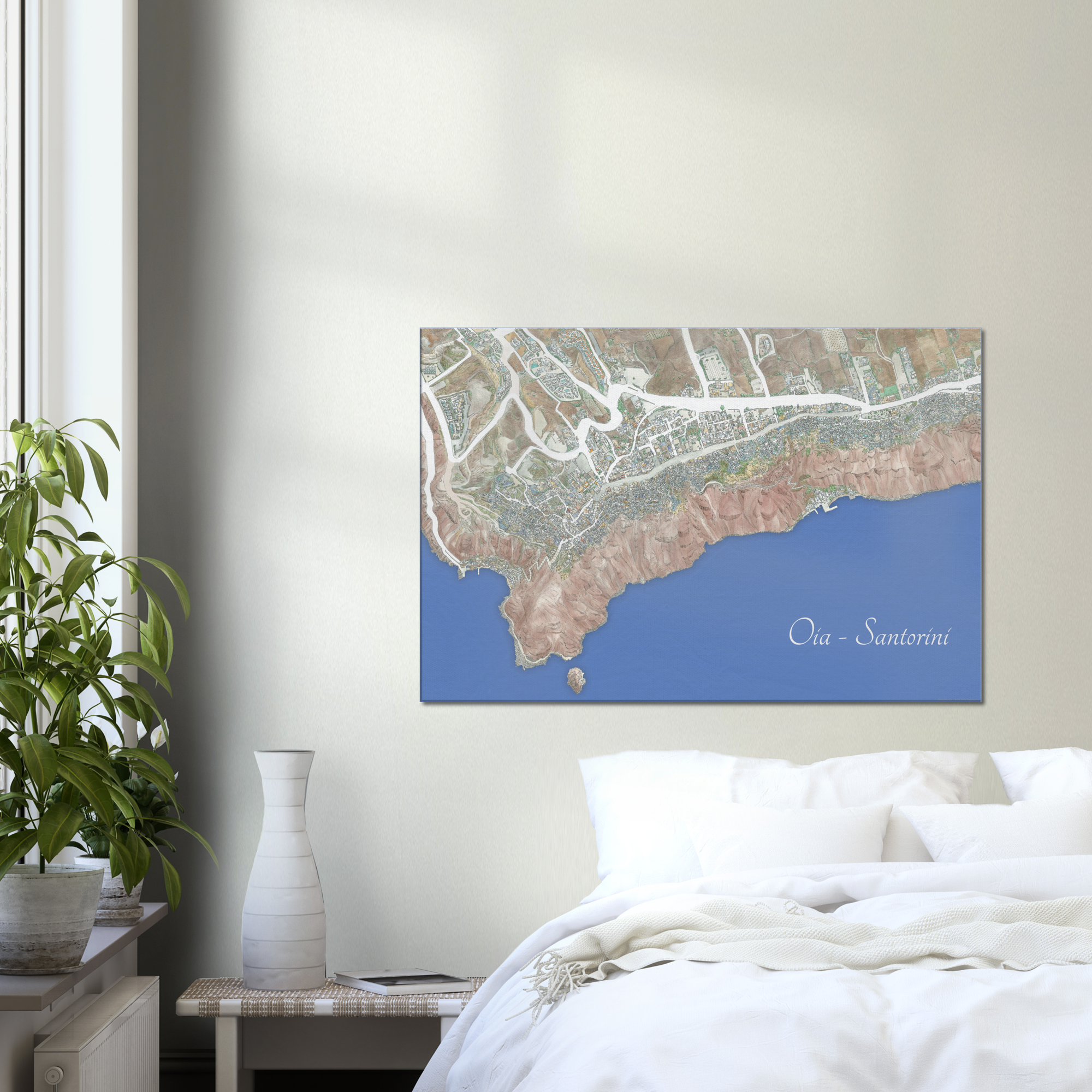 Oia, Santorini, Greece – Color Canvas Print – Framed