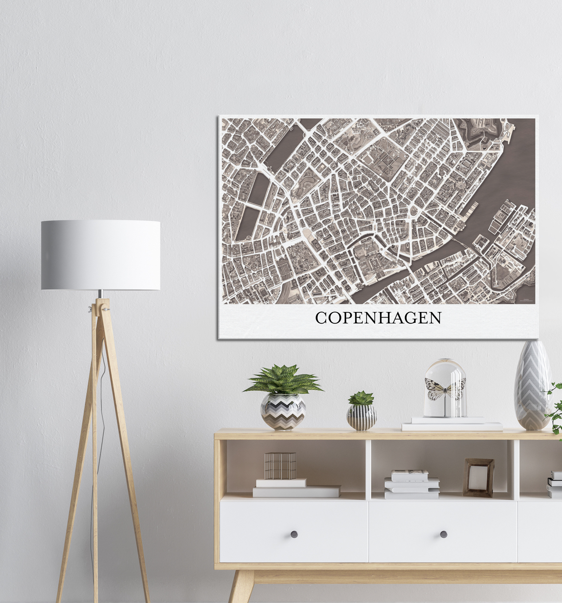 Copenhagen, Denmark - Sepia Canvas Print - Framed